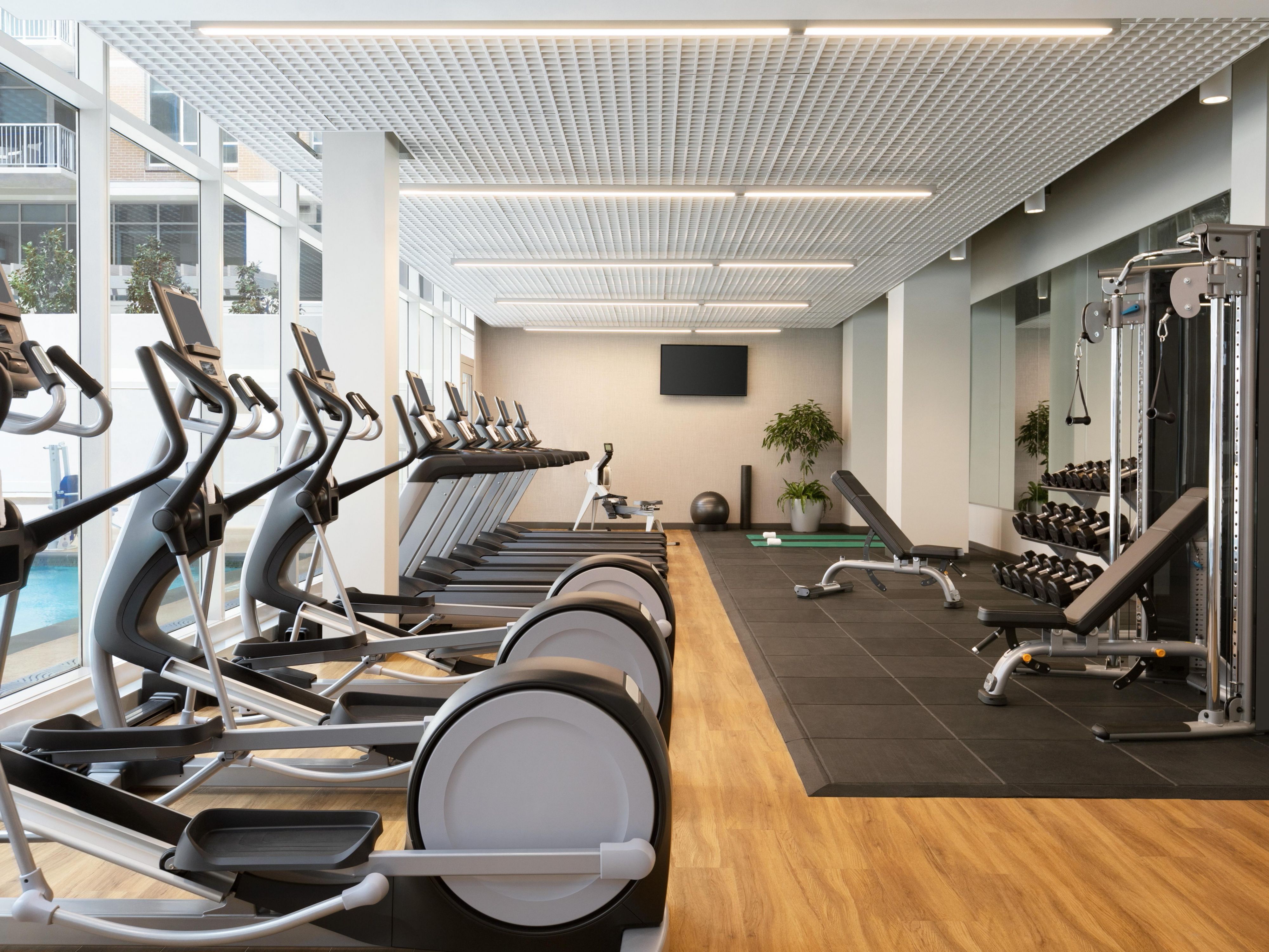 Maintain your routine at our Houston hotel fitness center