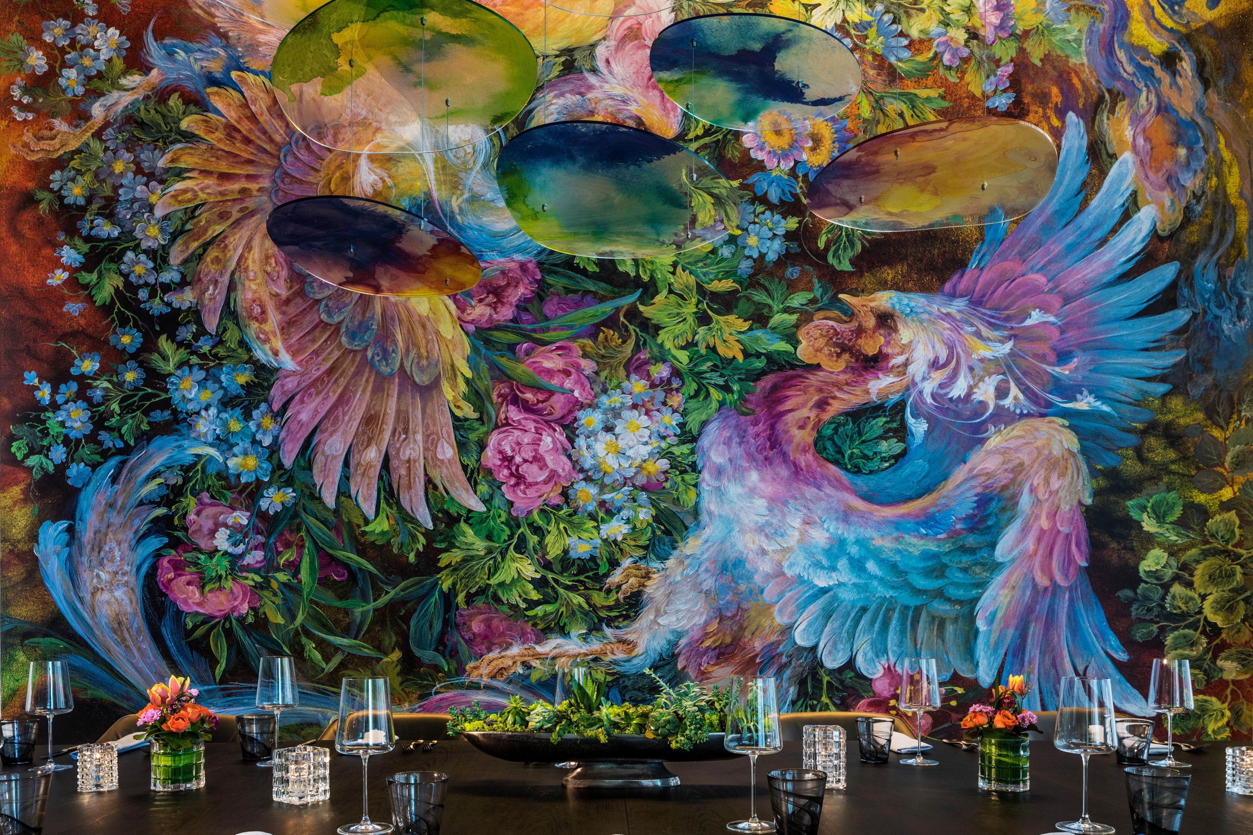 Our private dining room at Safina features amazing original art.