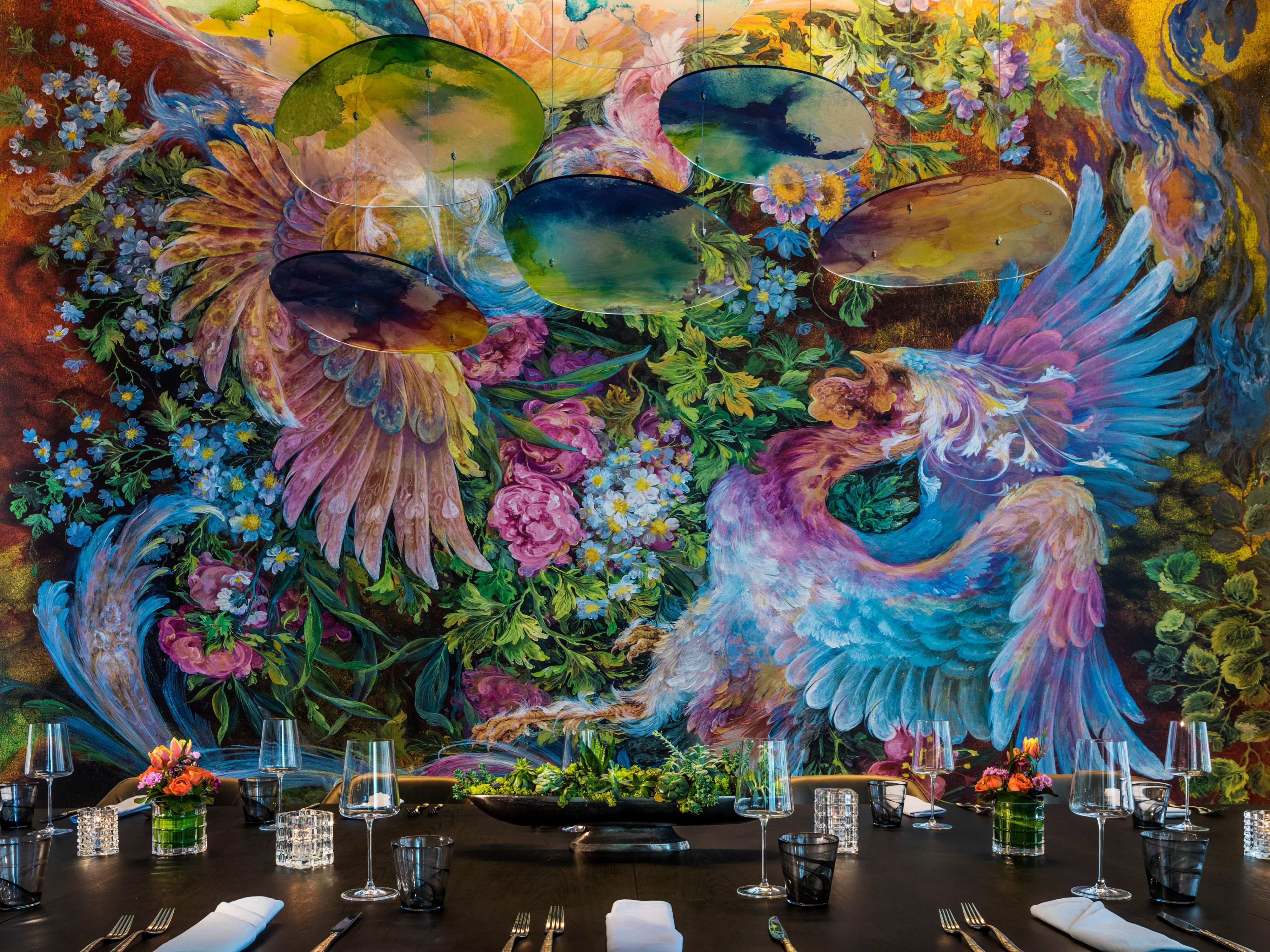 Our private dining room at Safina features amazing original art.