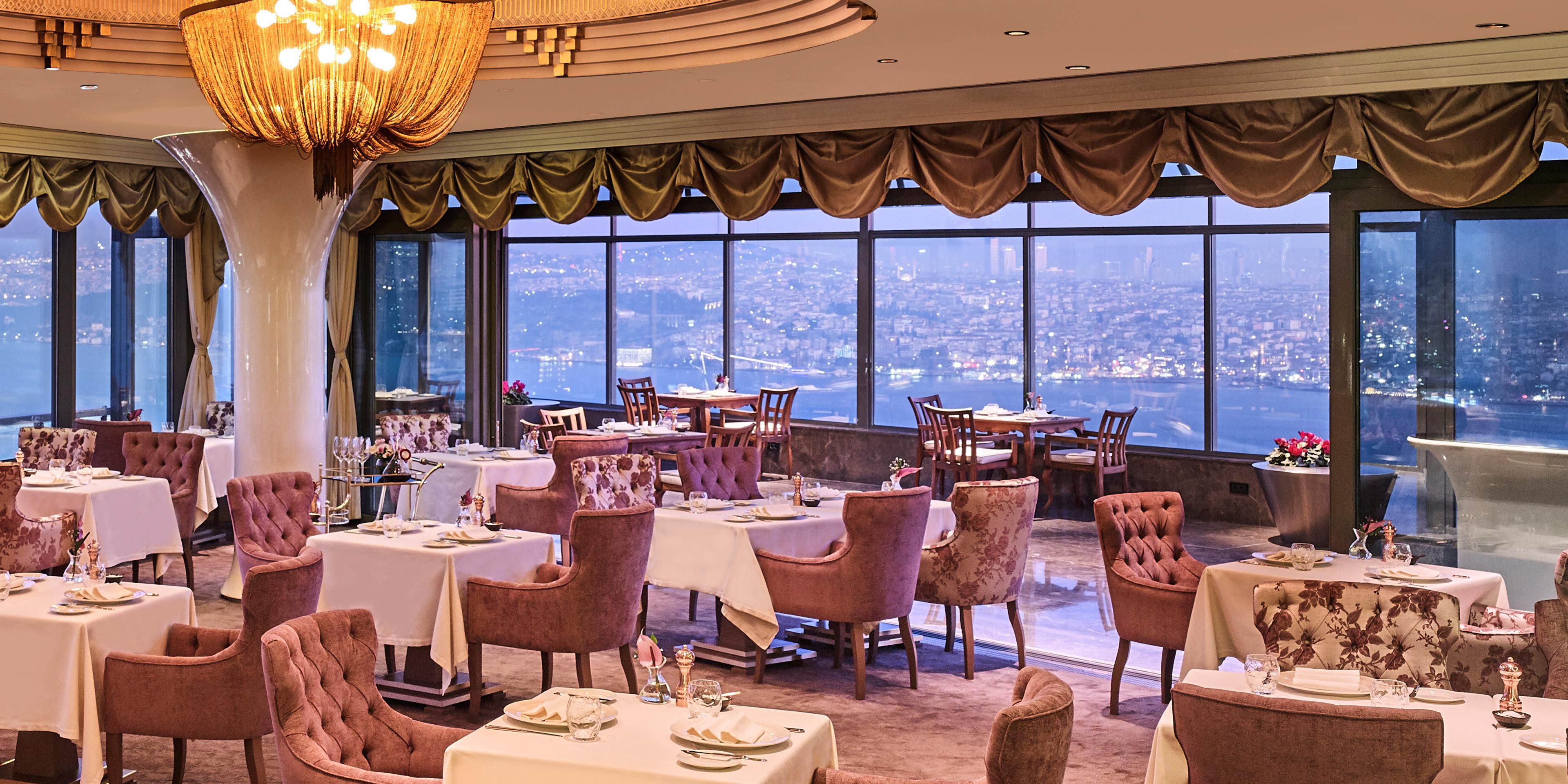 Safran offers the finest in Turkish and Ottoman cuisine and spectacular views of the Bosphorus.   The exquisite dining room is beautifully decorated, with an elegant covered terrace. Enjoy live classical fasil music as you enjoy an authentic meal in this unique setting. 