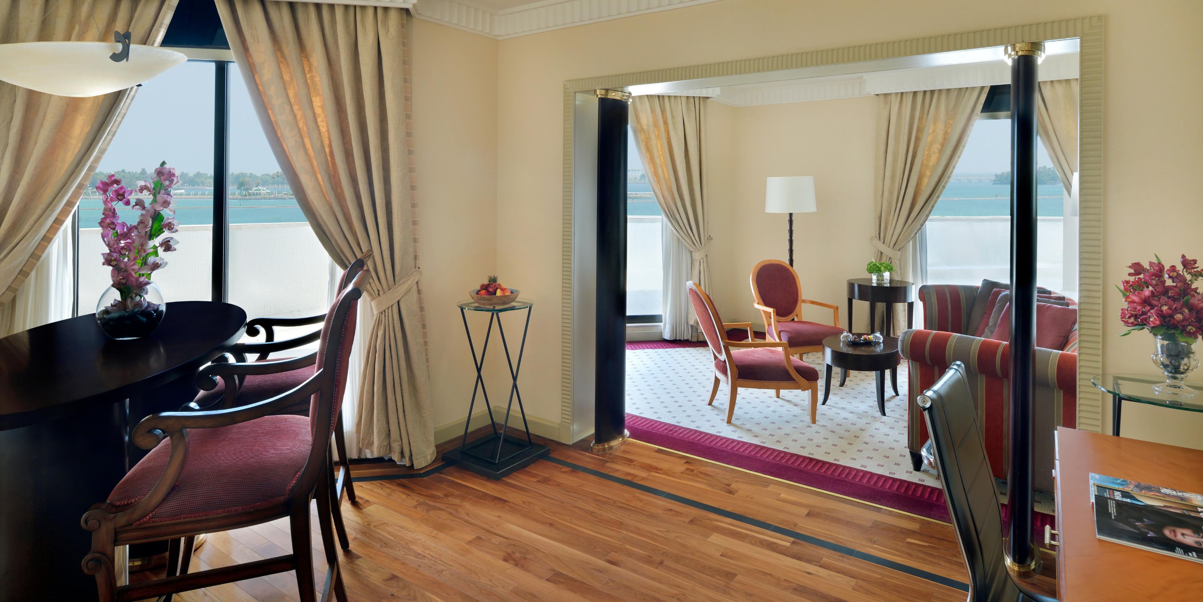 The luxury living and dining room of the Diplomatic Suite