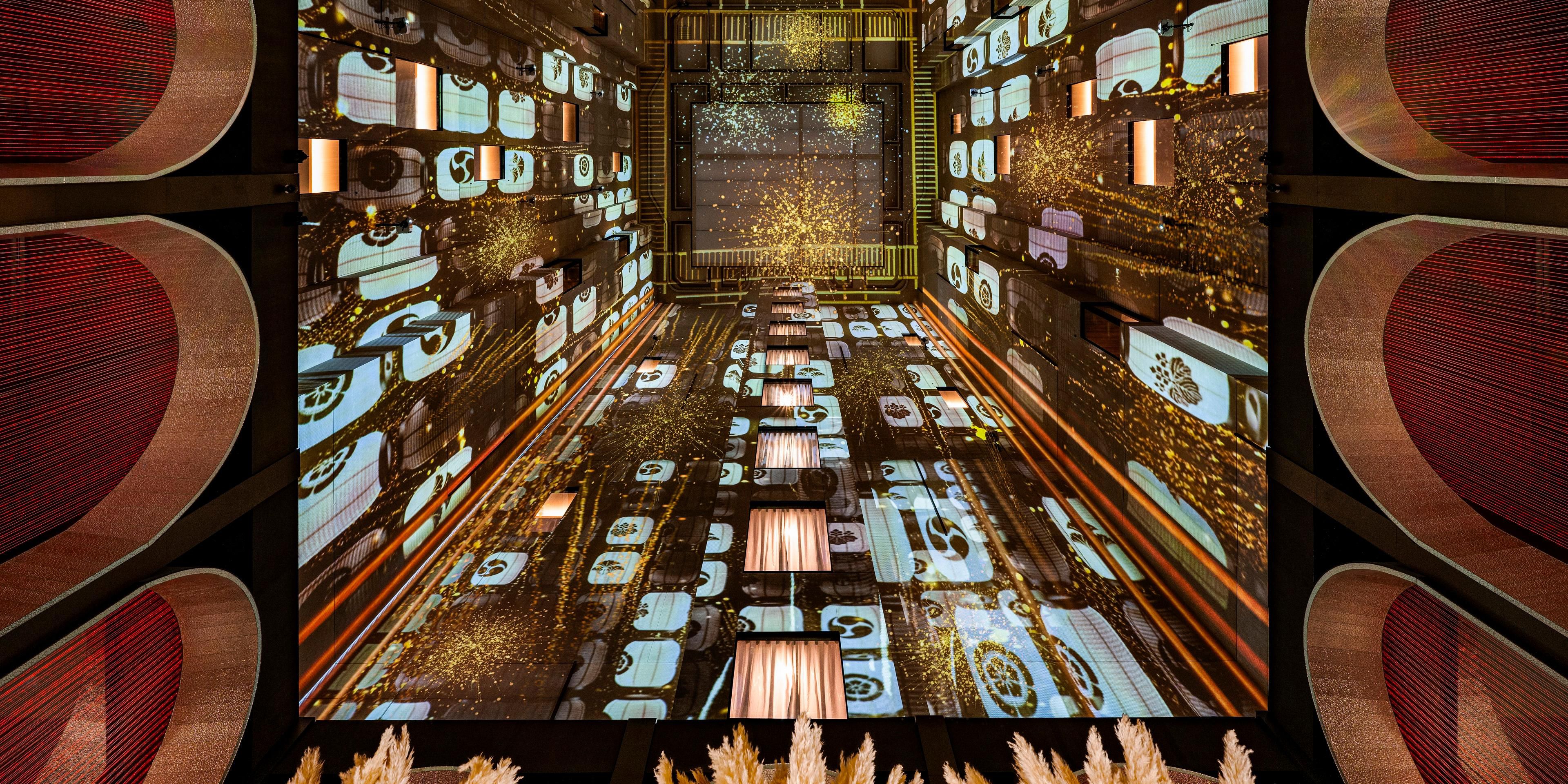 The Sea of Fertility consists of four parts: The Origin of All Things, the Ocean of the Universe, the Four Seasons of Japanese Culture, and Smart City. The light show is an exposition of Kaohsiung's history and its imagined future, connected by the ocean, the core element of InterContinental Kaohsiung and its spatial design.
