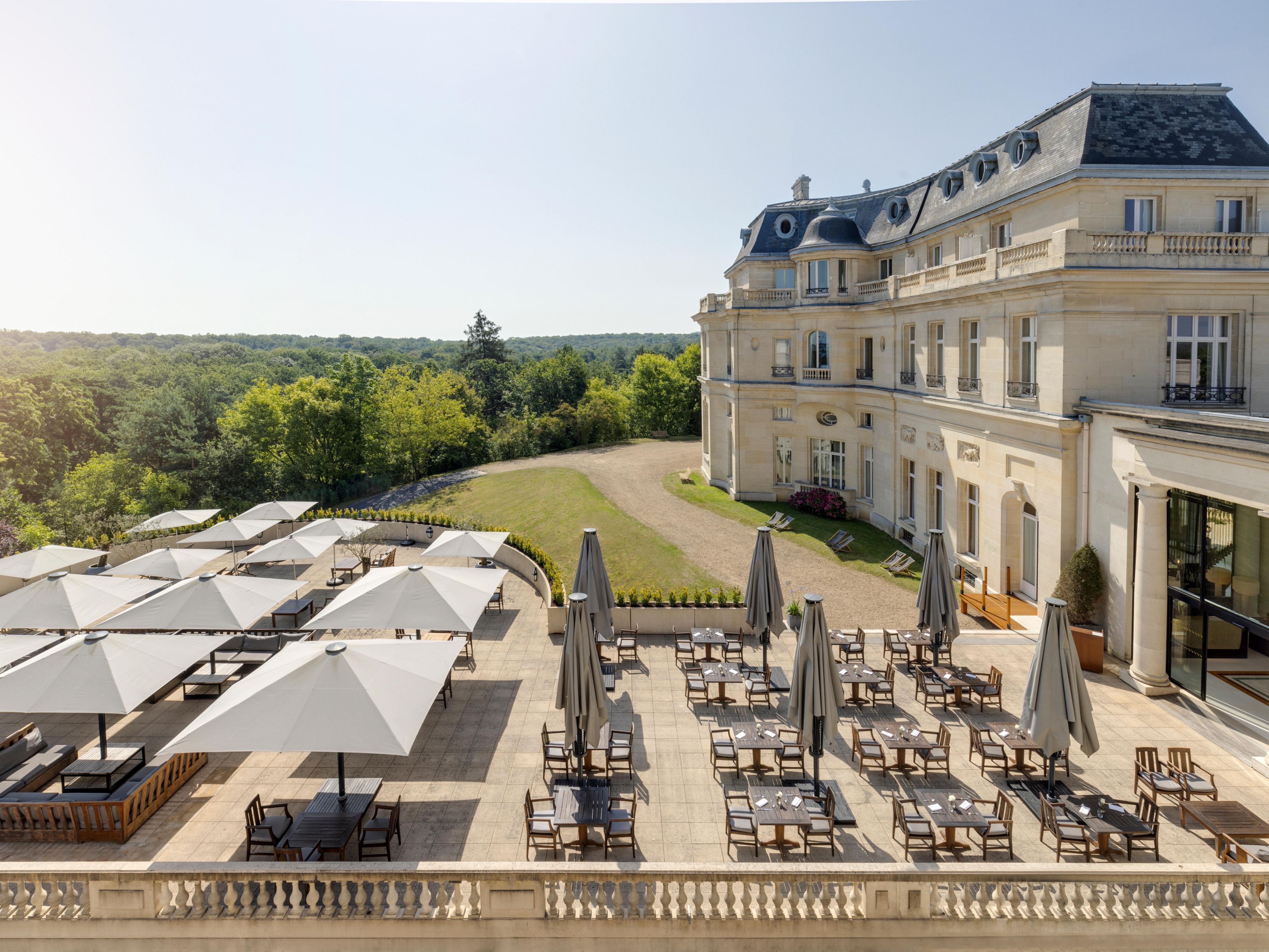 View overlooking courtyard and forest