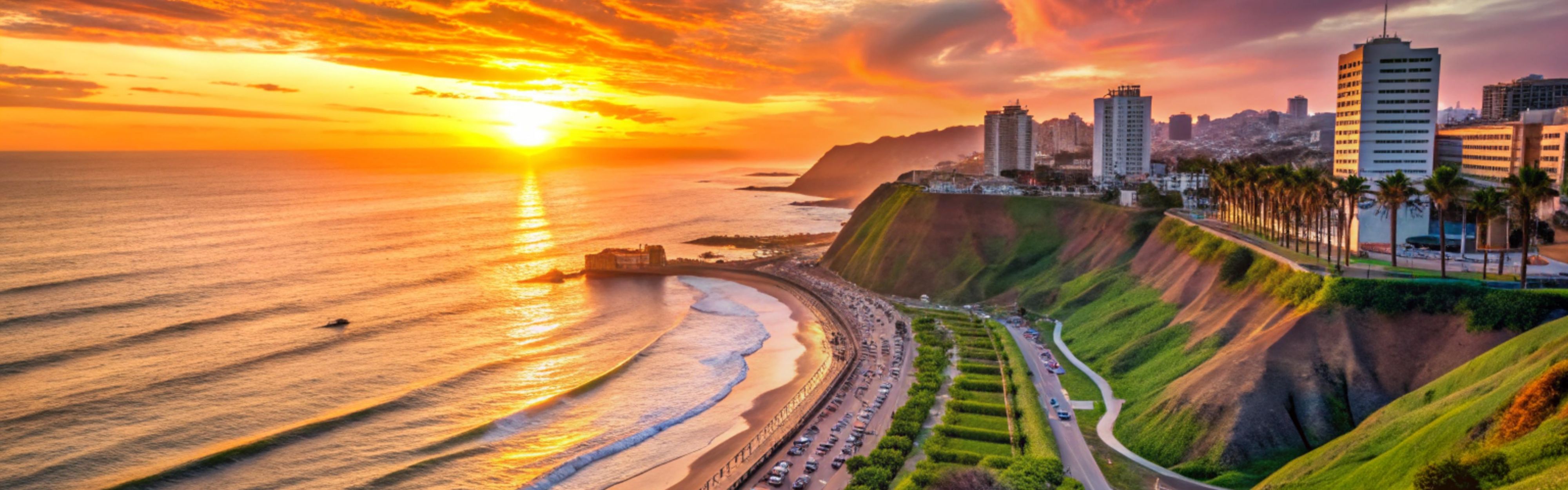 A beautiful sunset on the coast of Lima, Peru