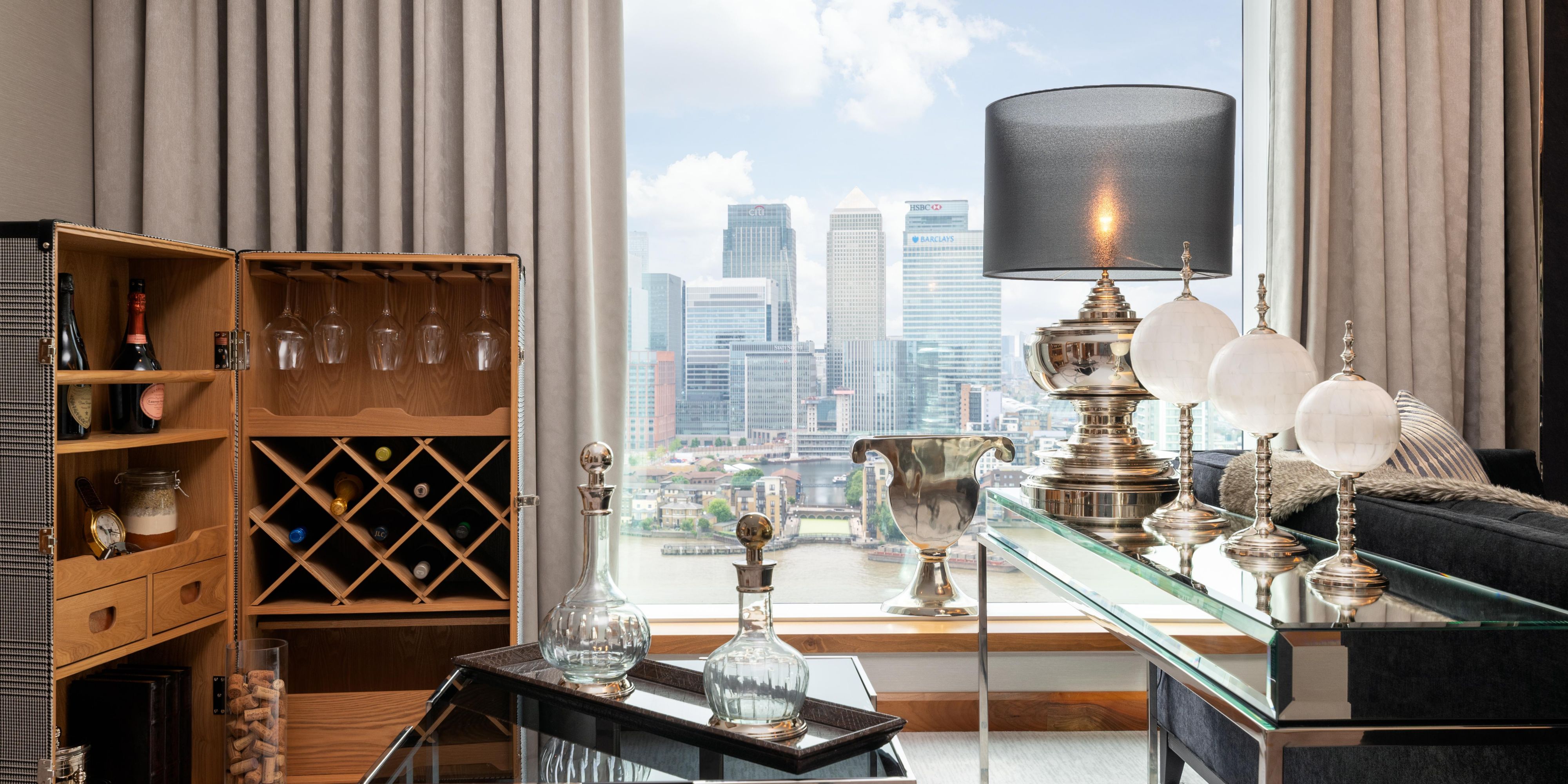 Presidential Penthouse living room with wine rack