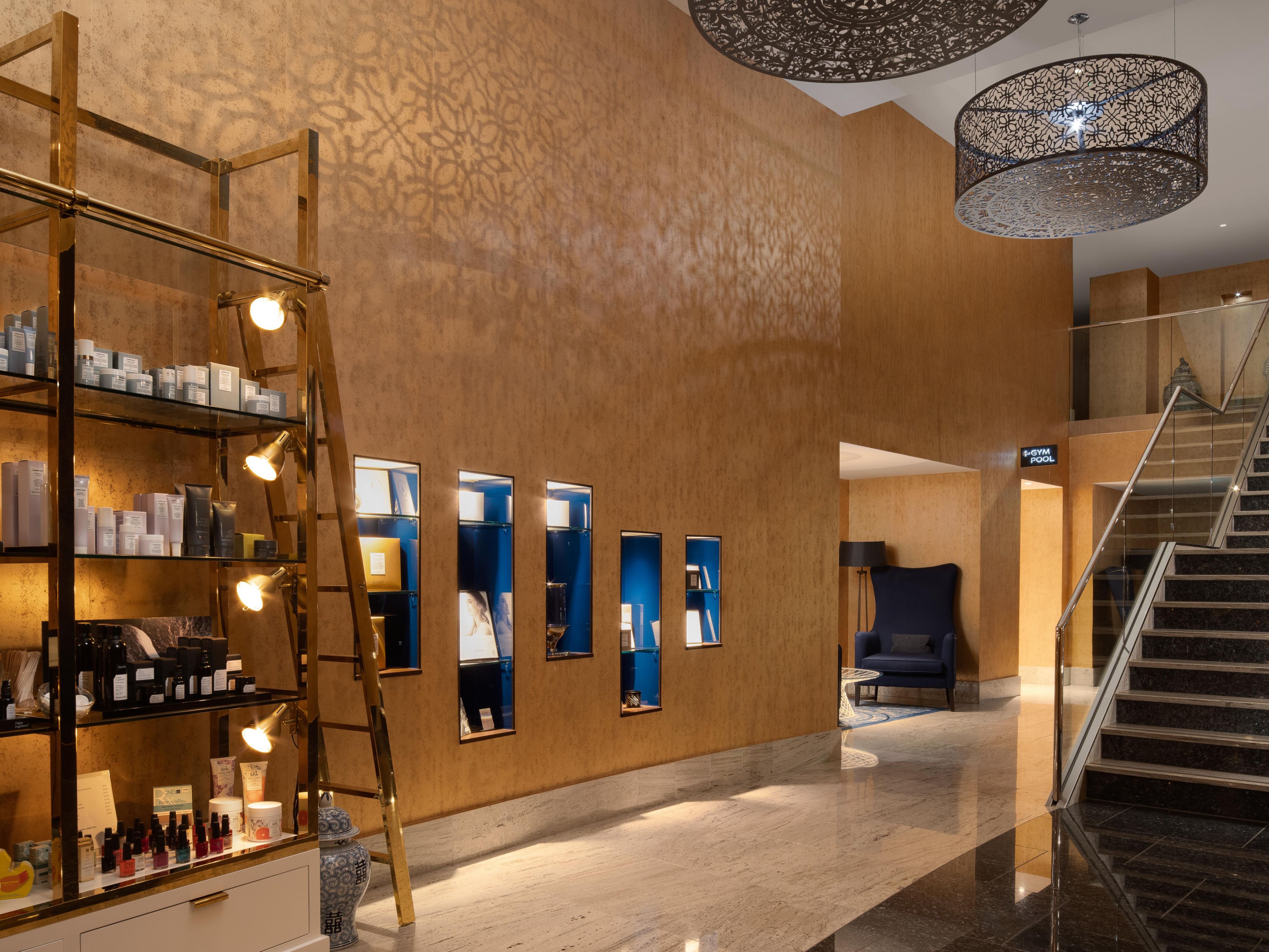 The Spa entrance showcases our retail offering from Comfort Zone.