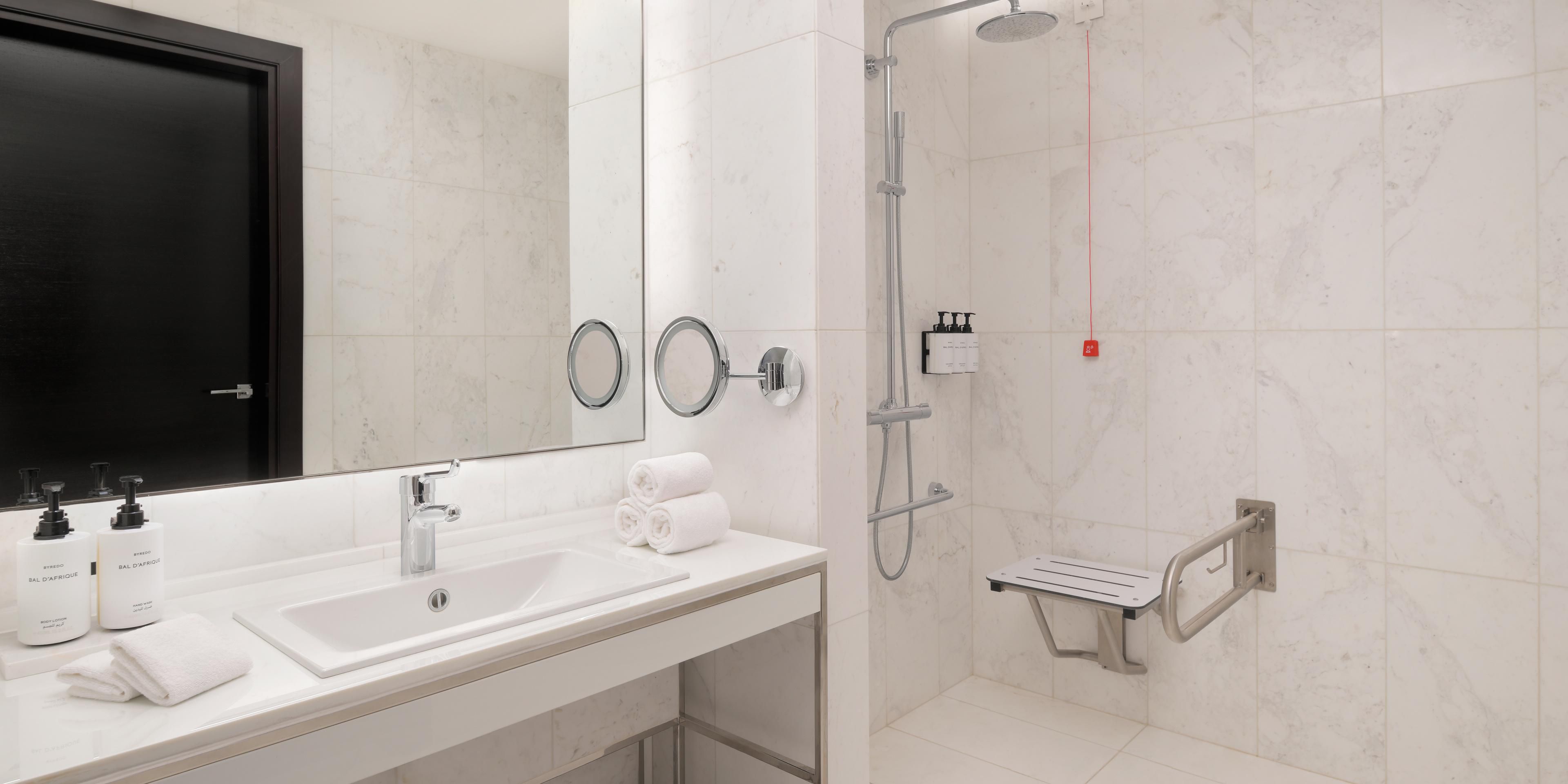 Enjoy an oversized shower with luxury amenities