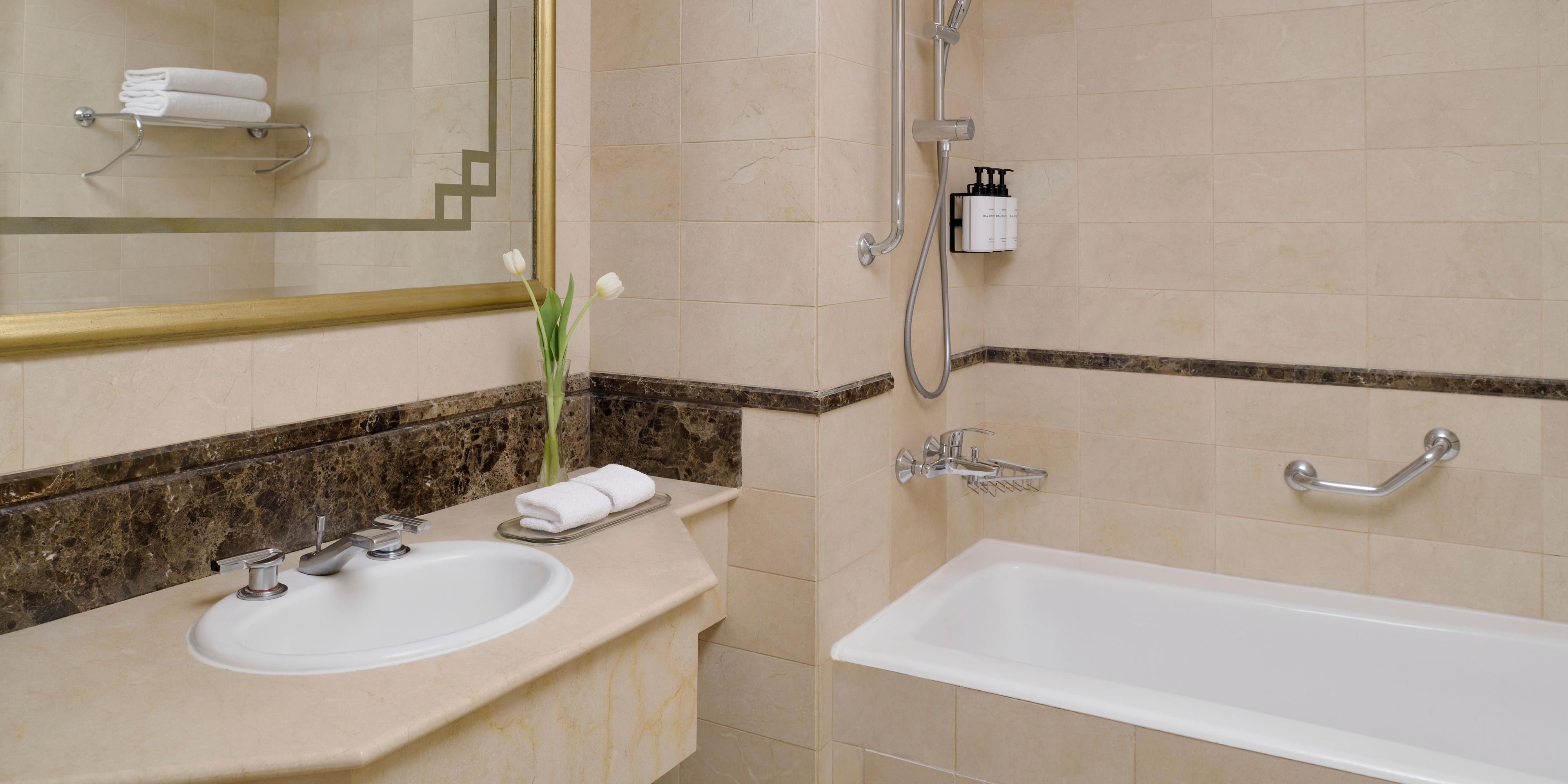 Enjoy a refreshing experience in a magnificent marble bathroom