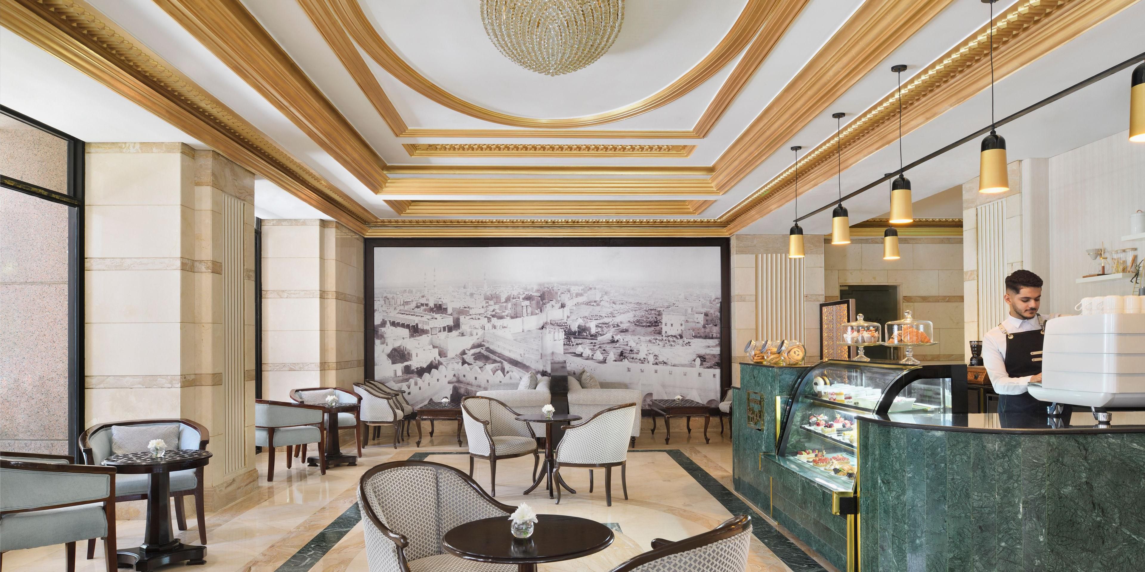 Enjoy a quintessential afternoon coffee or tea in Taiba Cafe near Haram and delight in freshly ground aromatic coffee or a perfect cup of precisely decanted tea blends.