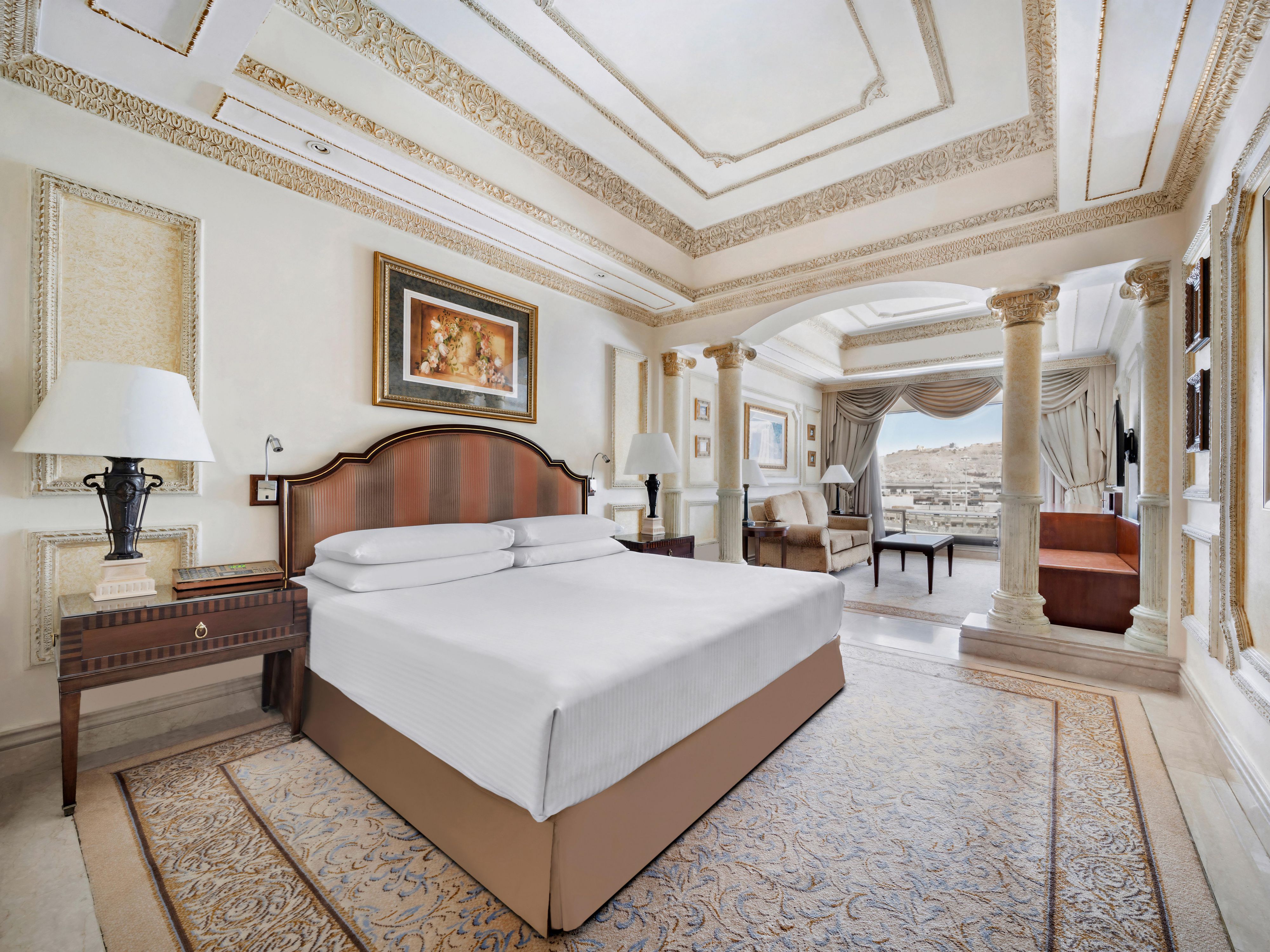 Unwind with our premium bedding and stunning Holy Mosque views