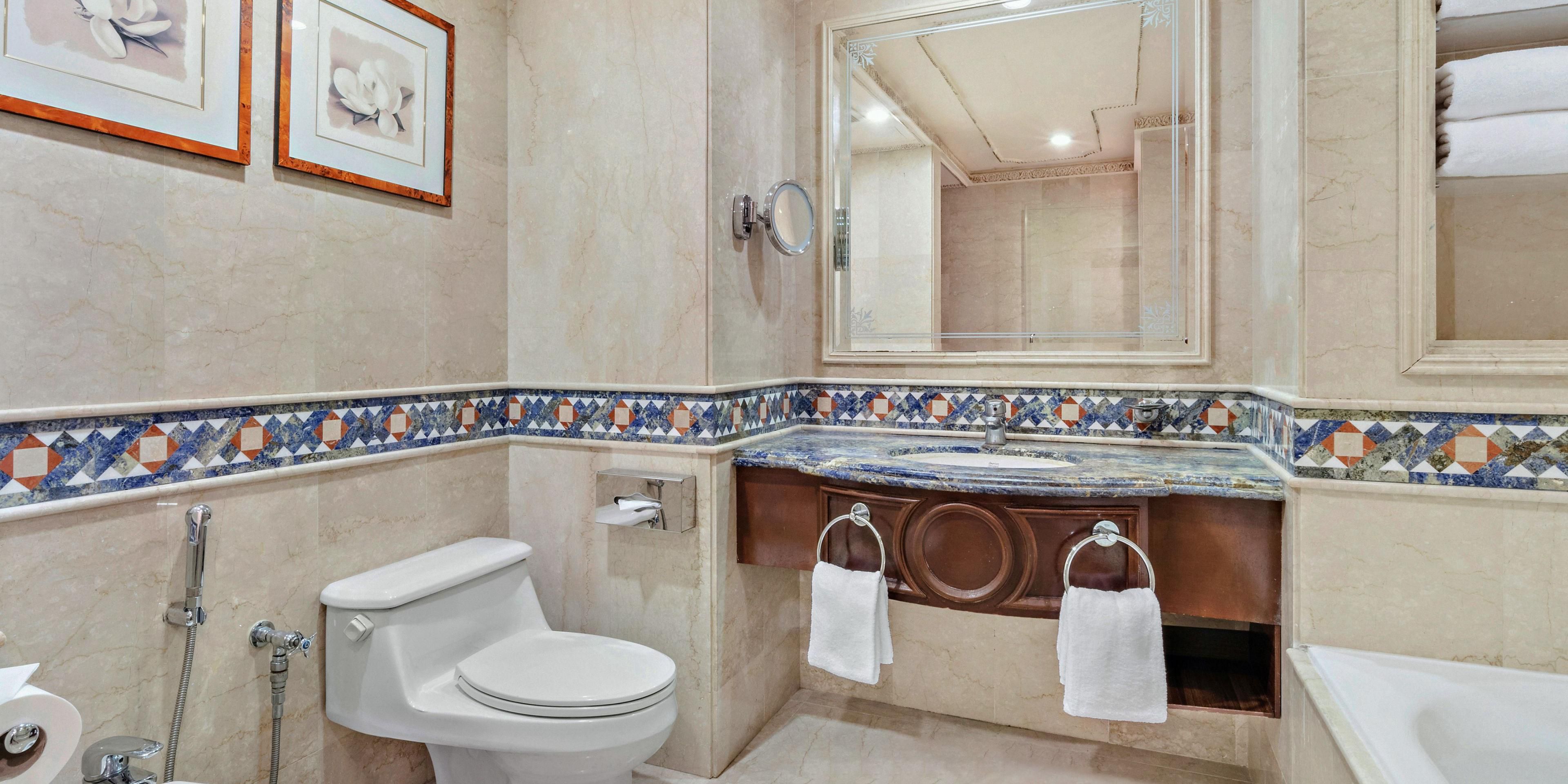 An elegant marble bathroom is a great place in which to freshen up