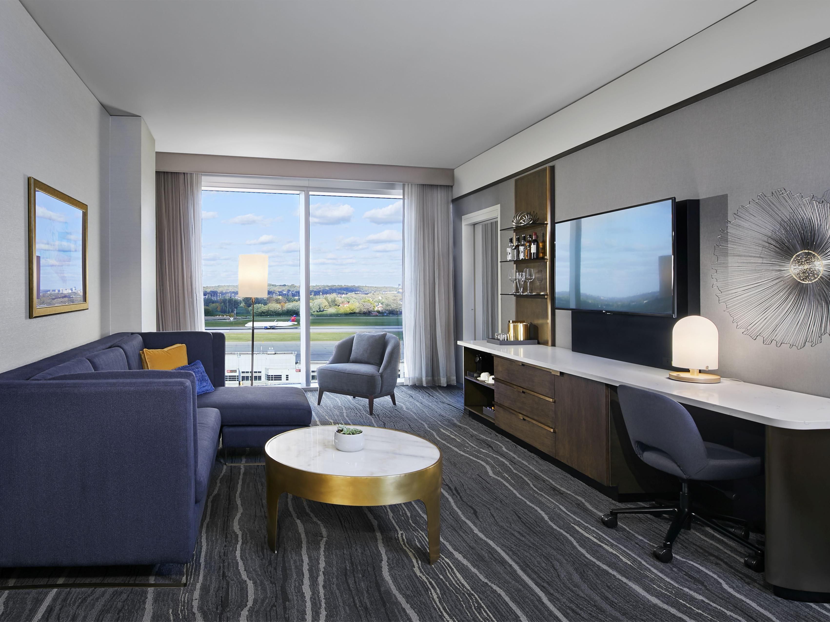 Suites feature large living rooms with a separate bedroom