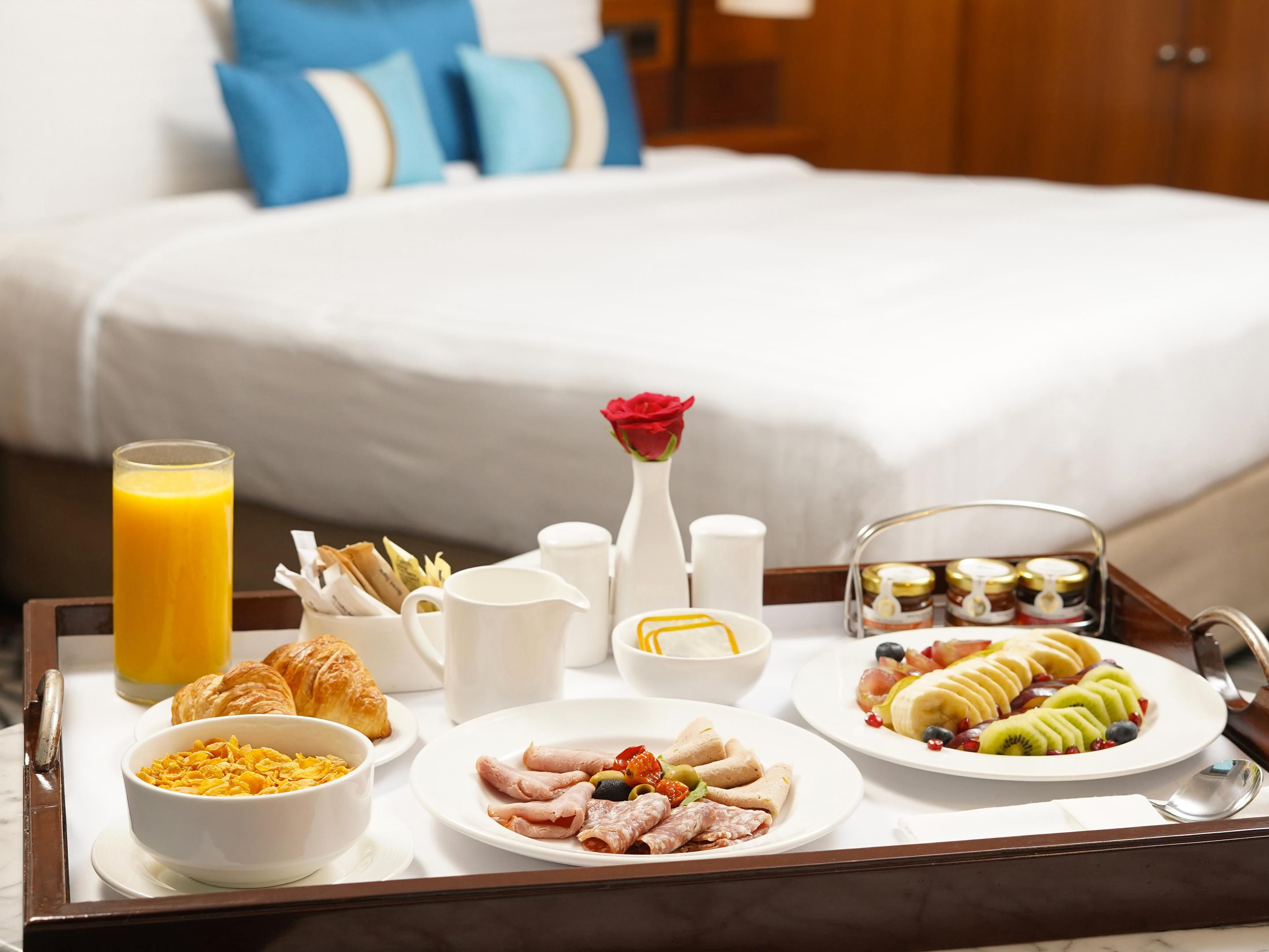 Enjoy breakfast in bed with our in-room dining service