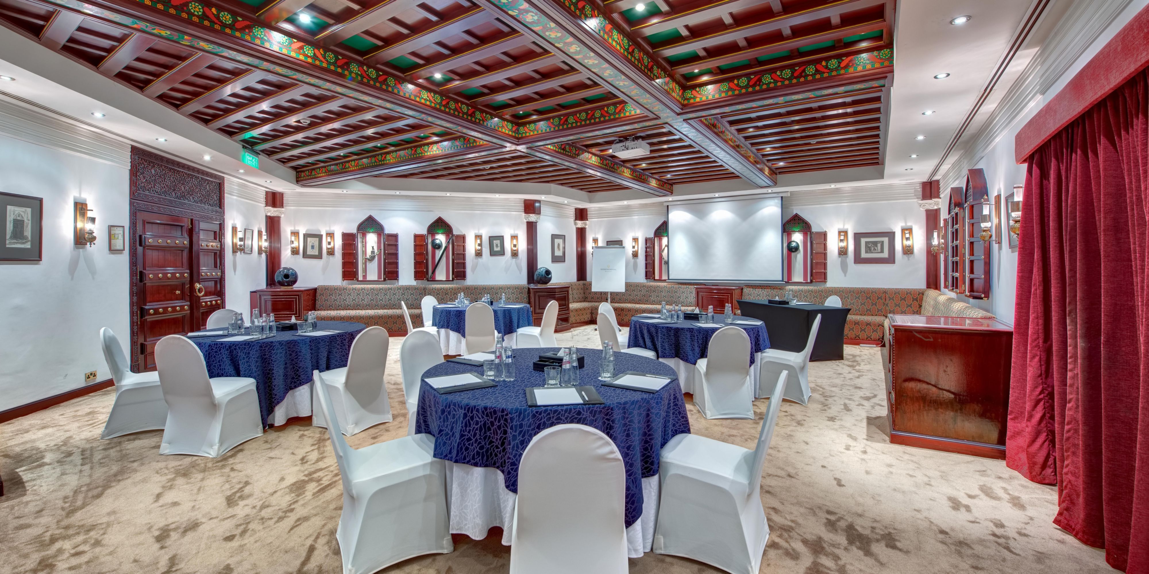 Impress your guests by hosting standout events at InterContinental Muscat. Our modern venues are inspired by Omani architecture and heritage, and equipped with advanced technology and personalised service. It's the perfect setting for conferences, business events, or private occasions.