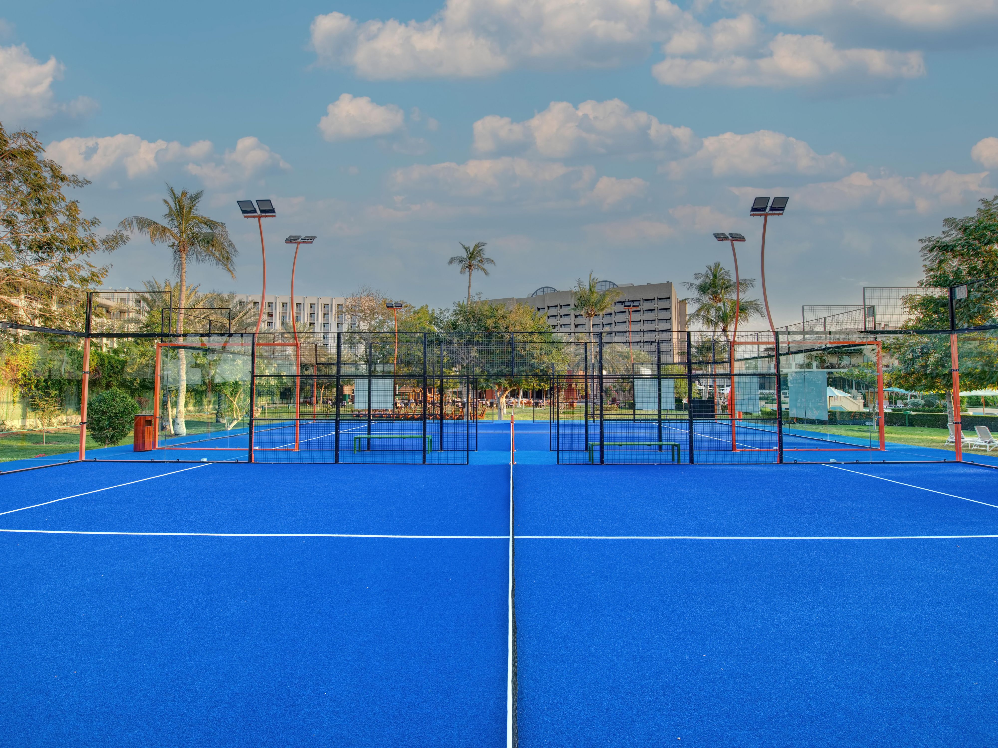 Professional padel court with scenic surroundings