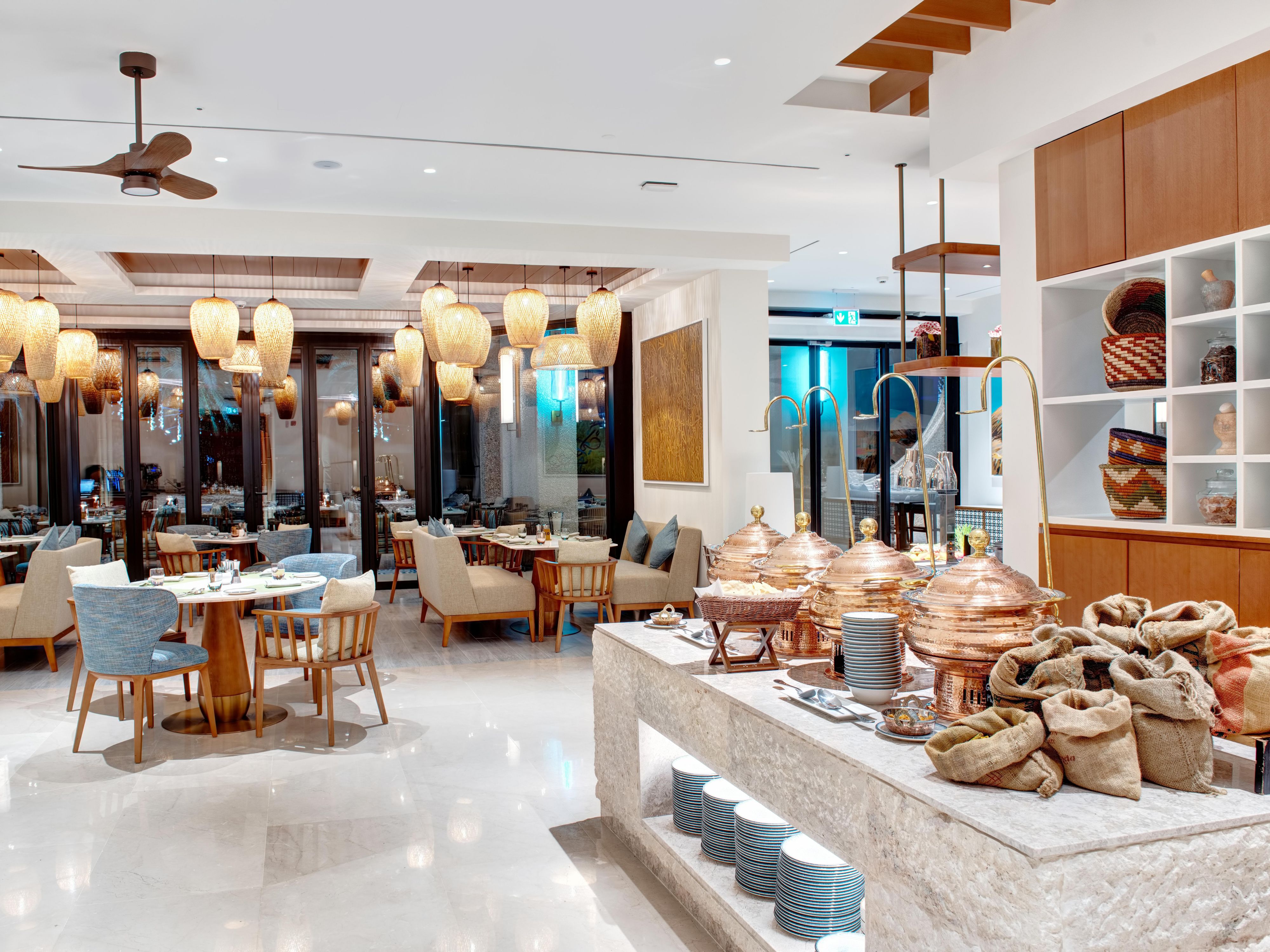 Elegant restaurant with luxury buffet spread