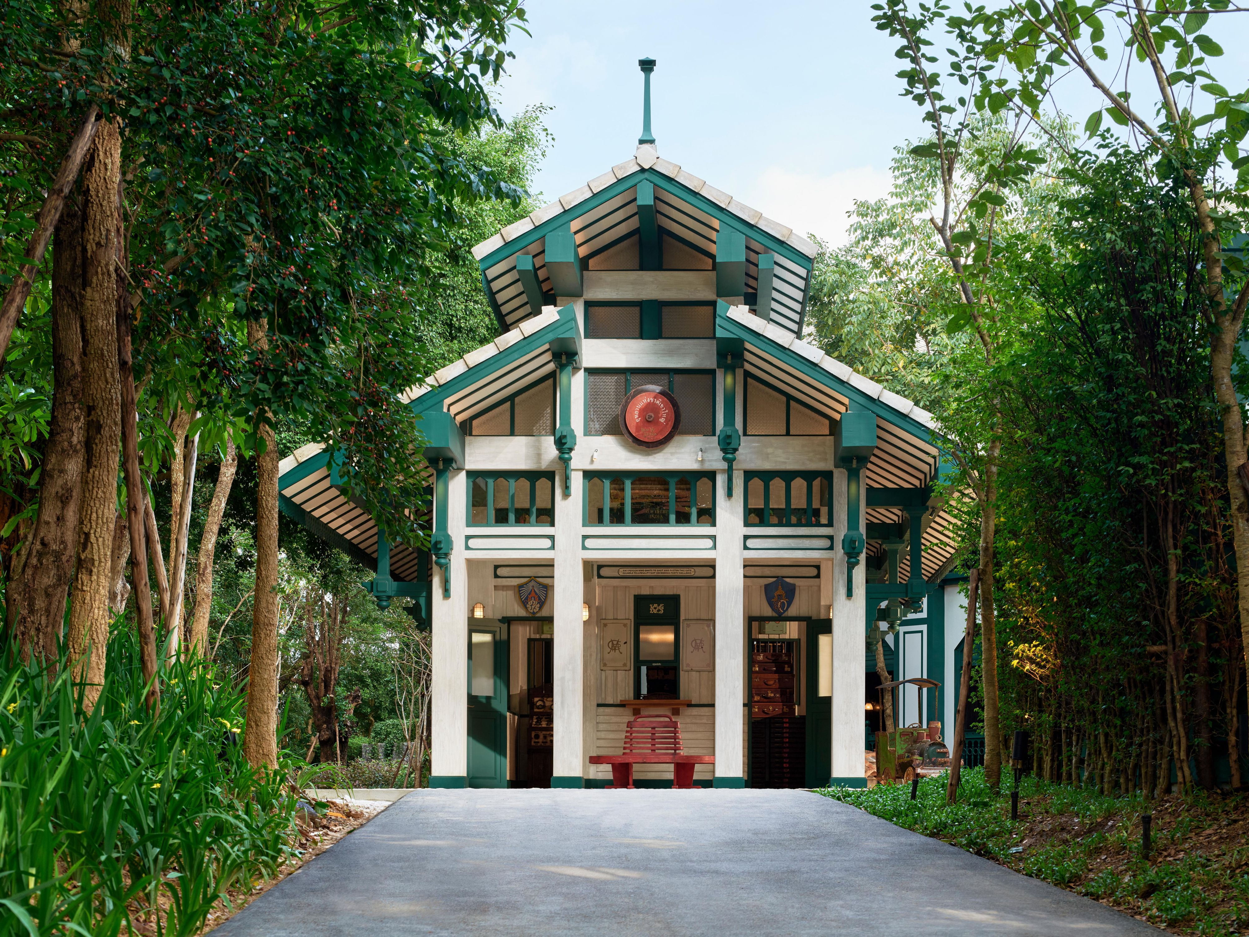 The train station-inspired design of the resort's reception
