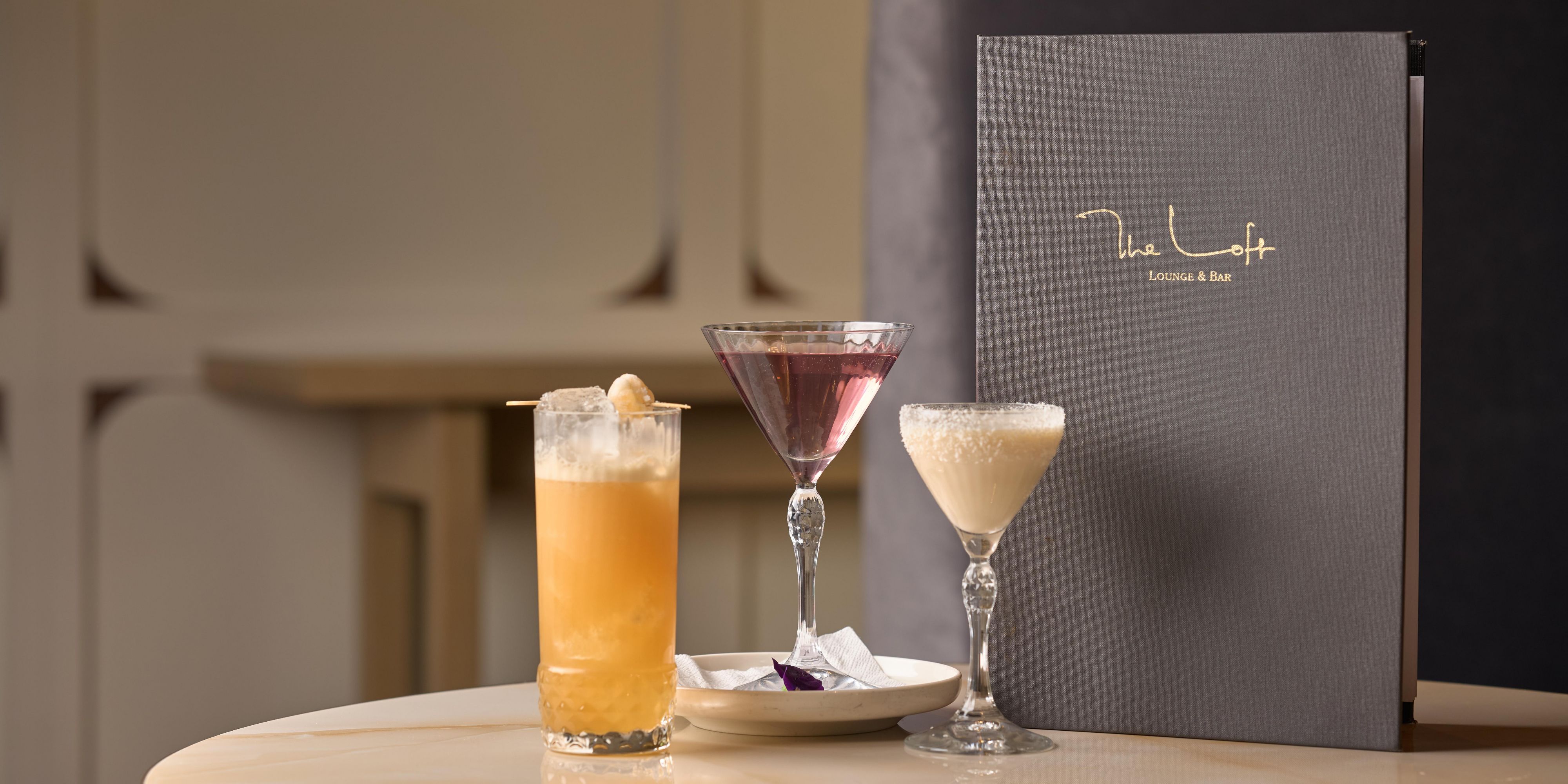 The Loft cocktails and menu.