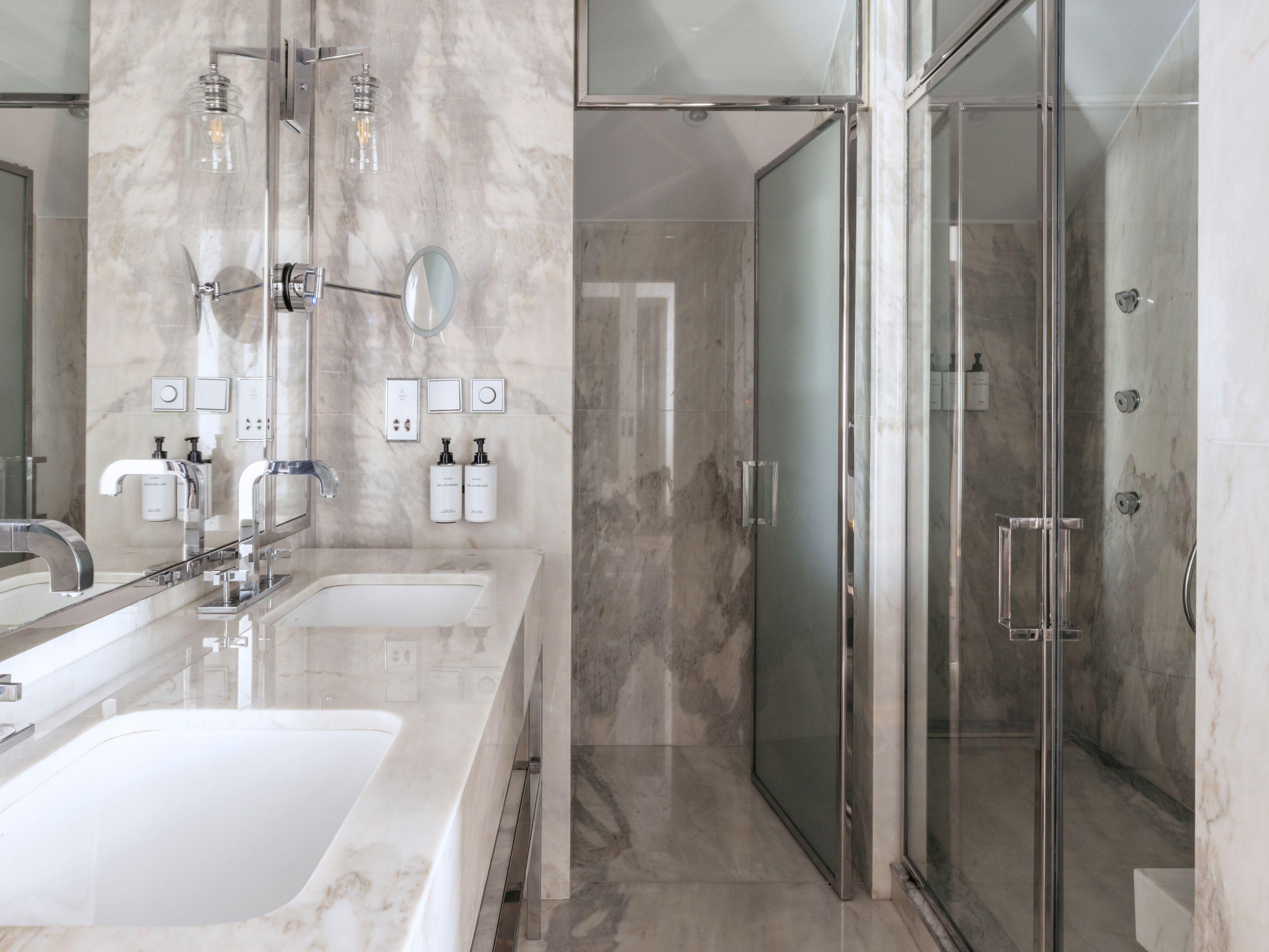 Elegant marble wc with luxurious amenities