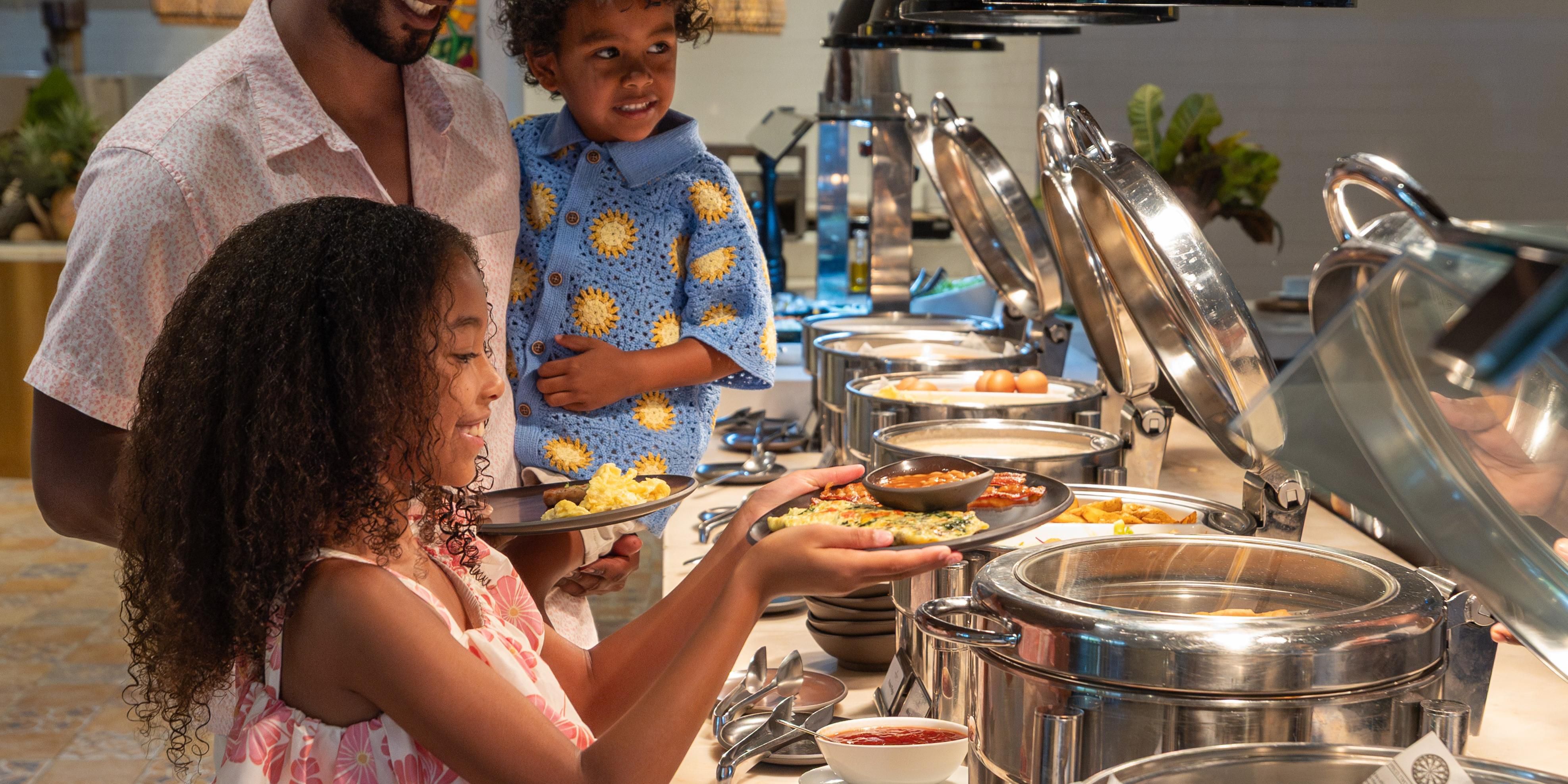 family at buffet
