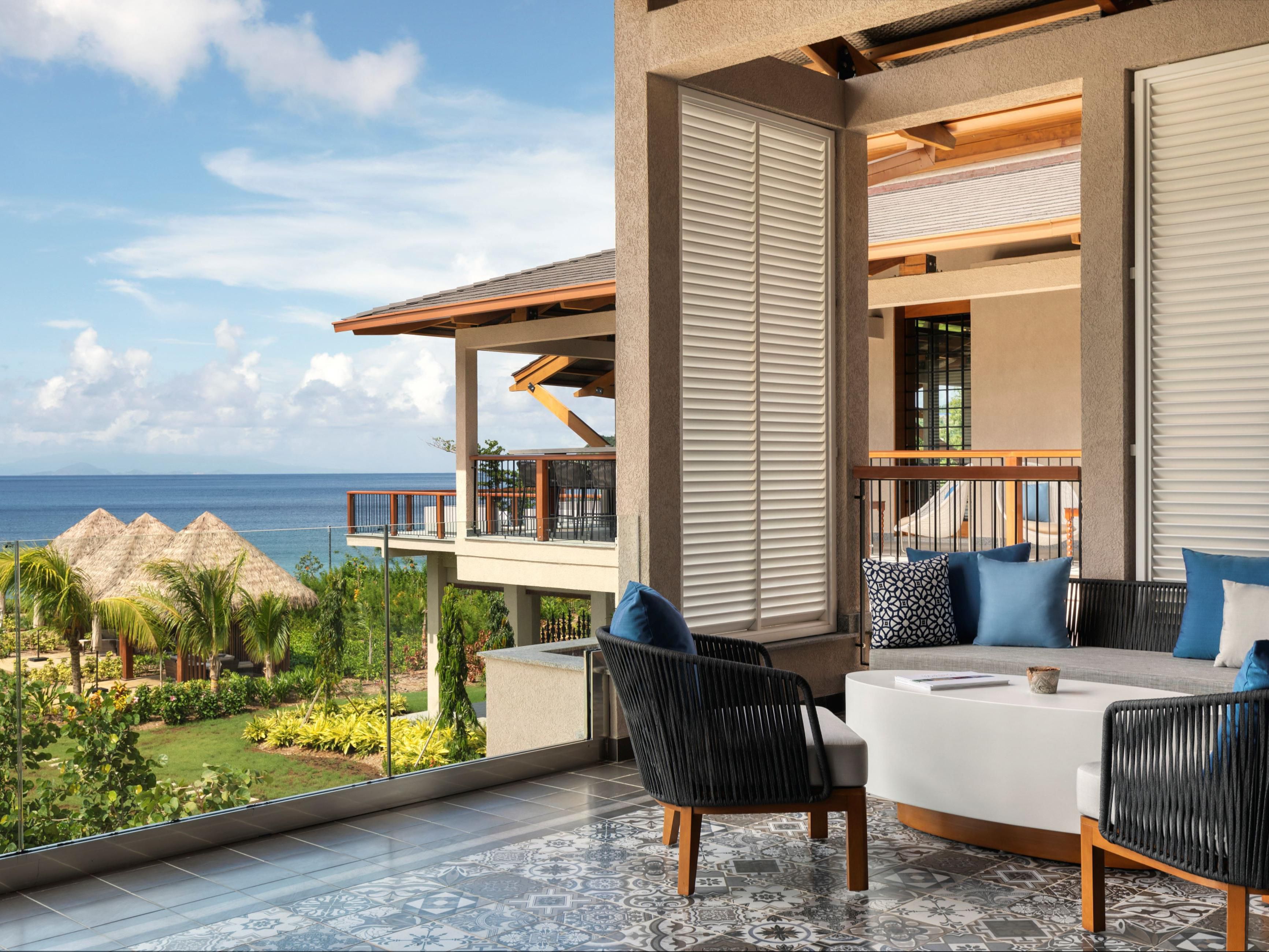 Relax in our hotel lobby with a stunning terrace view.