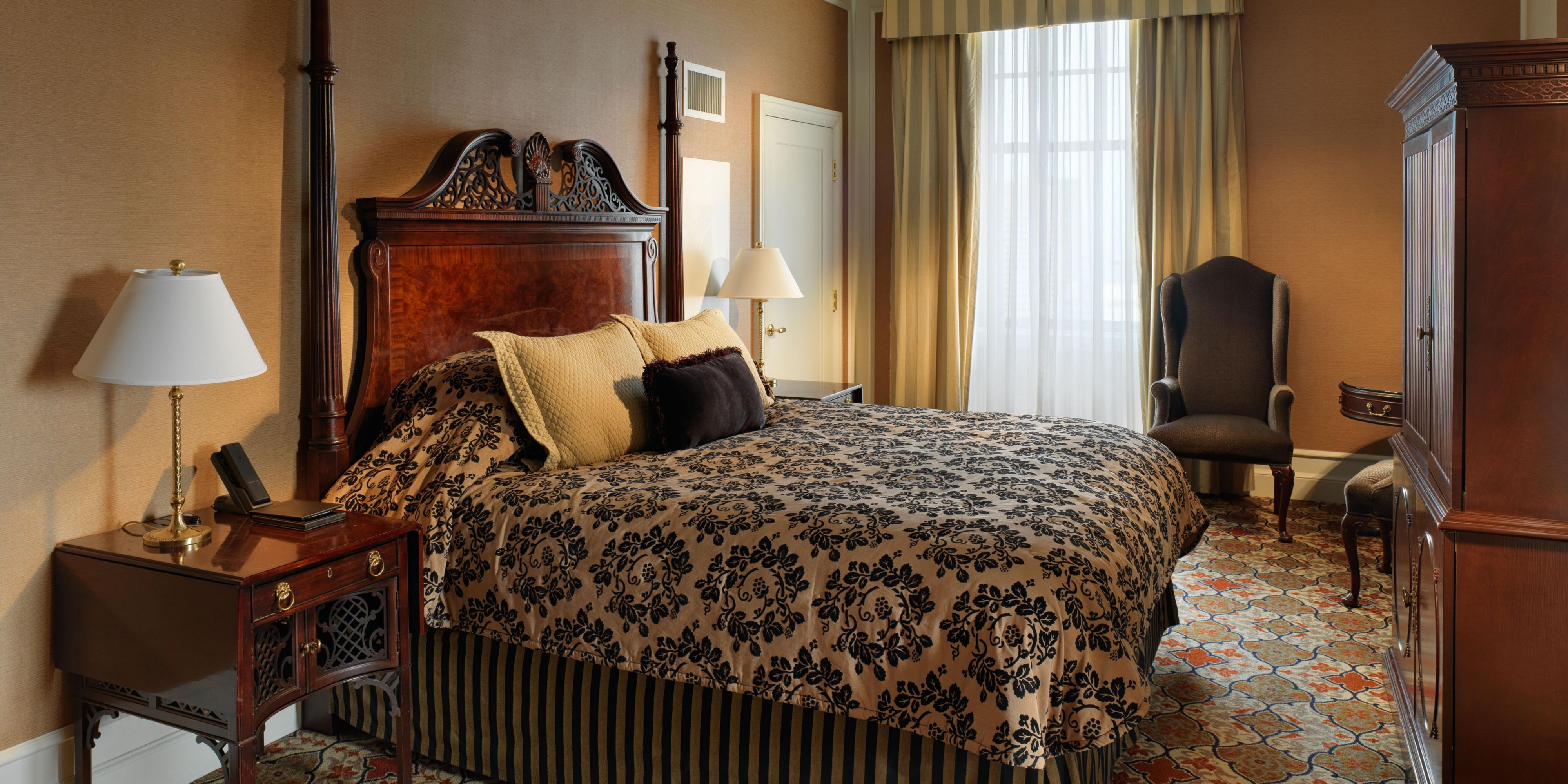 The stately Presidential Suite bedroom