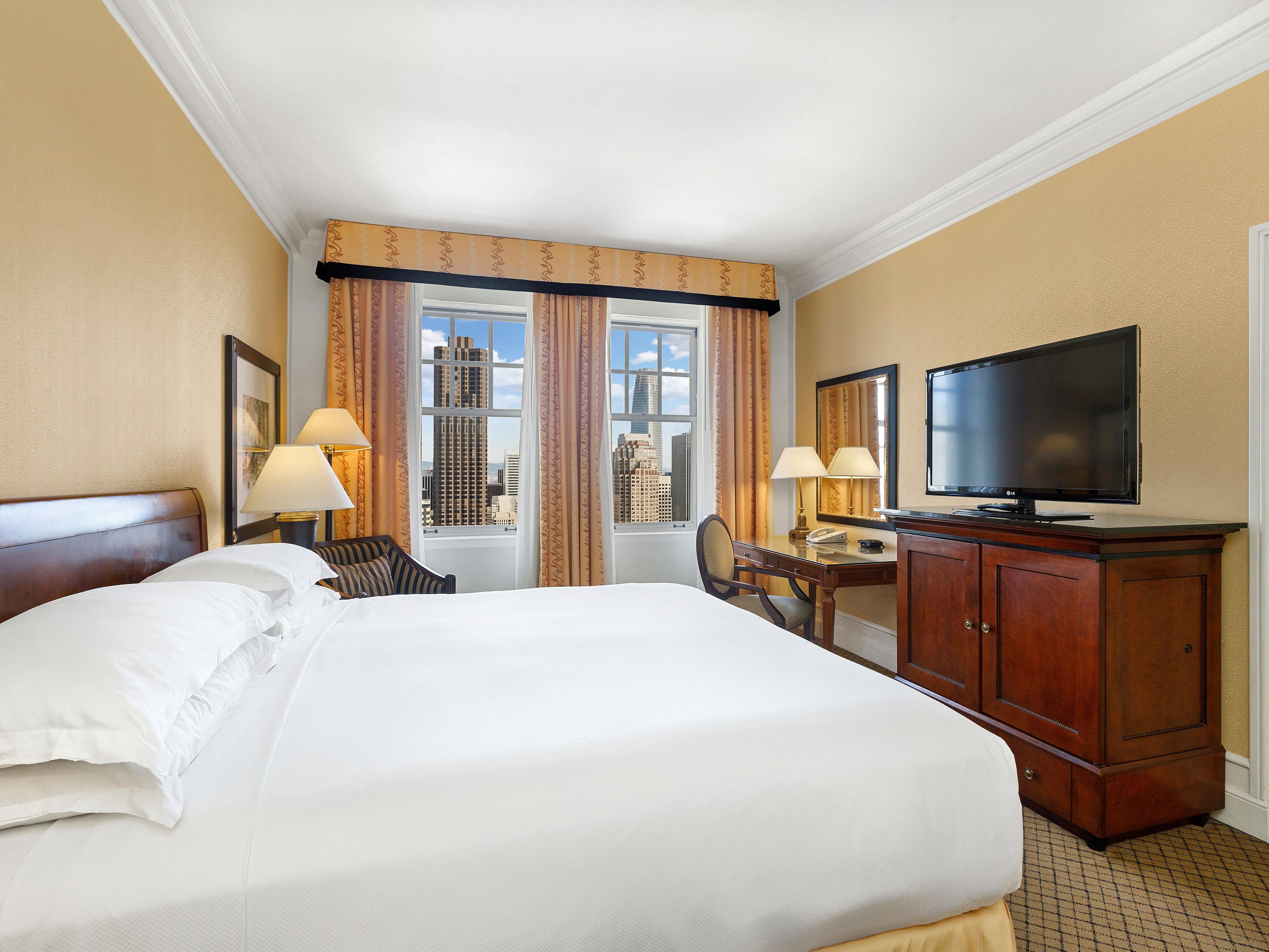 King-bedded room with views of the elegant the Nob Hill area.
