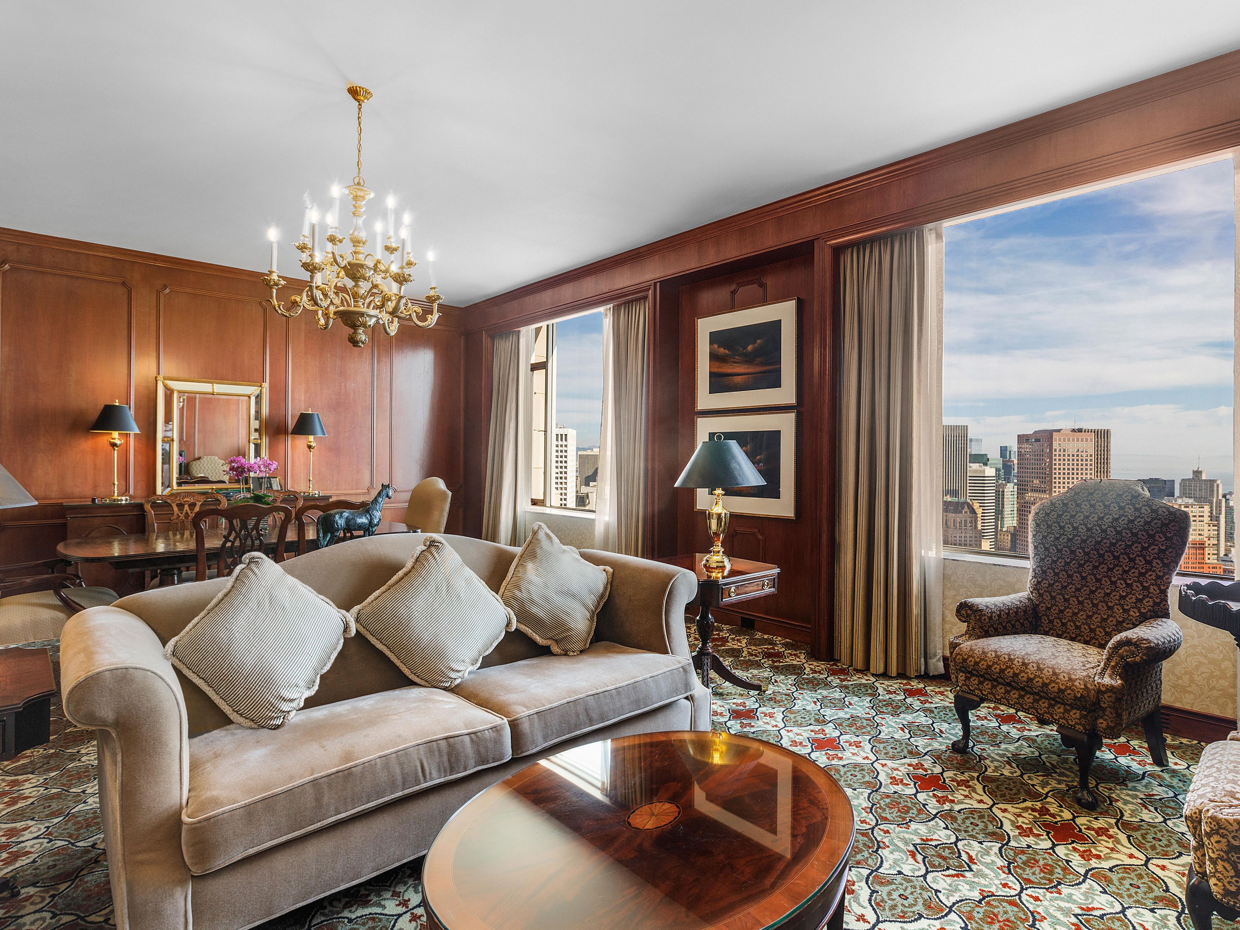 Parlor and dining area of the Presidential Suite.