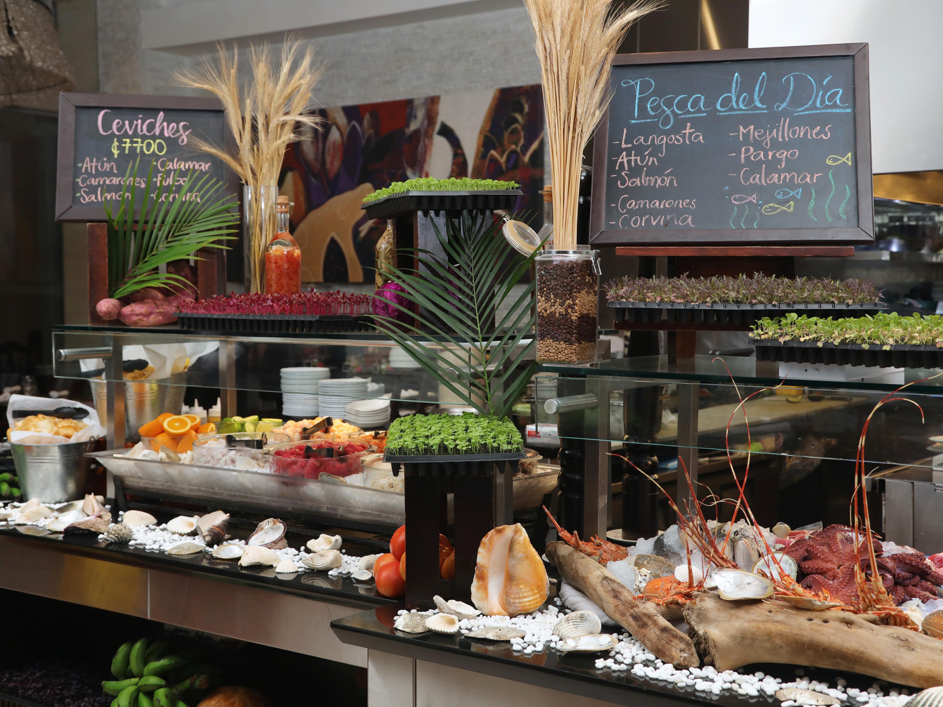 Food buffet with fresh fish.