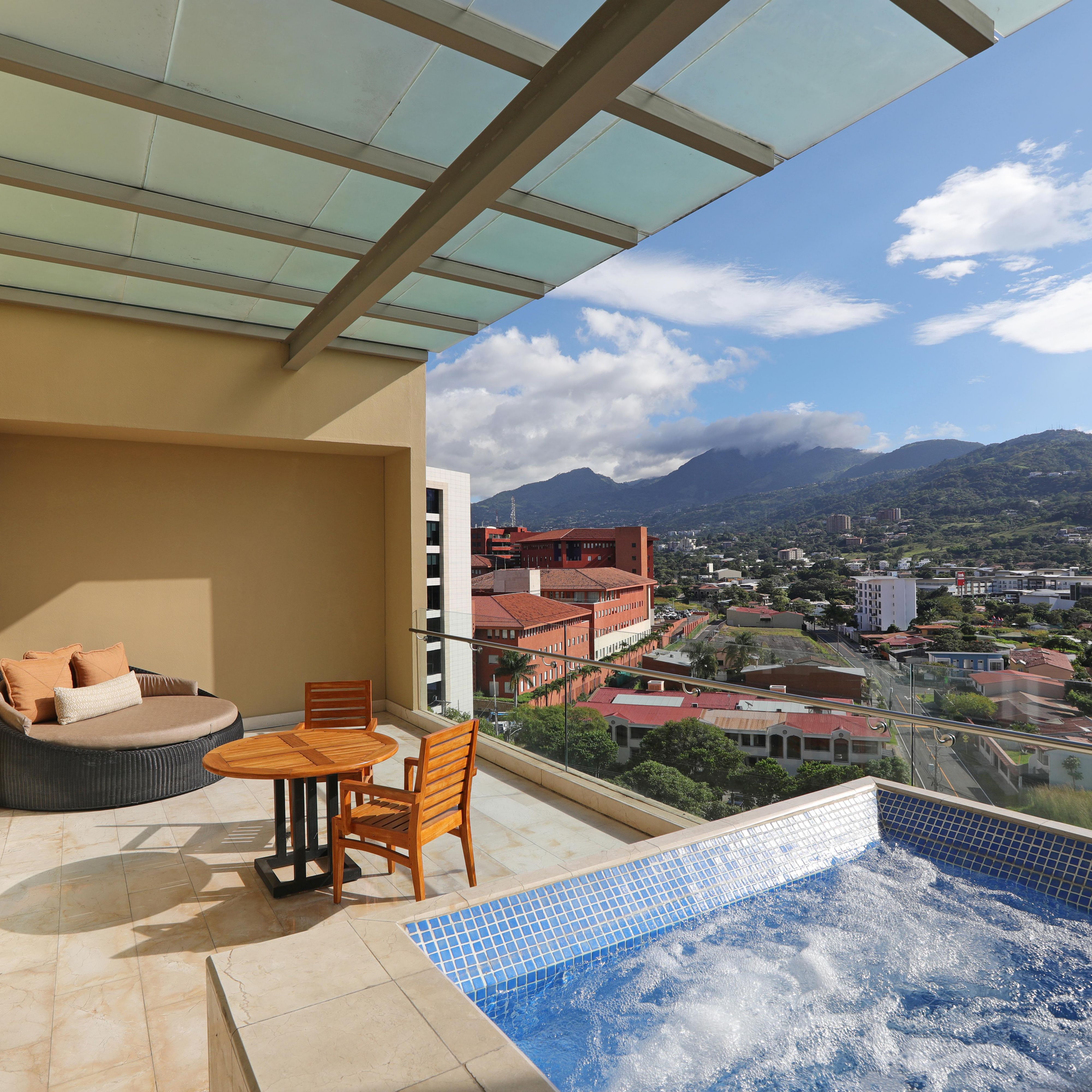 Hot tub on hotel room balcony
