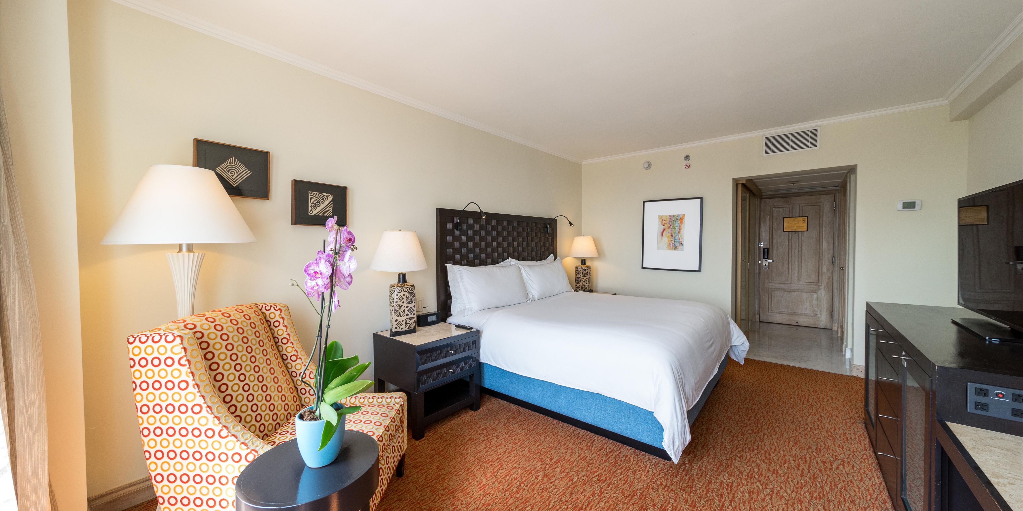 Our 1 King bed room has everything you need for a great night.