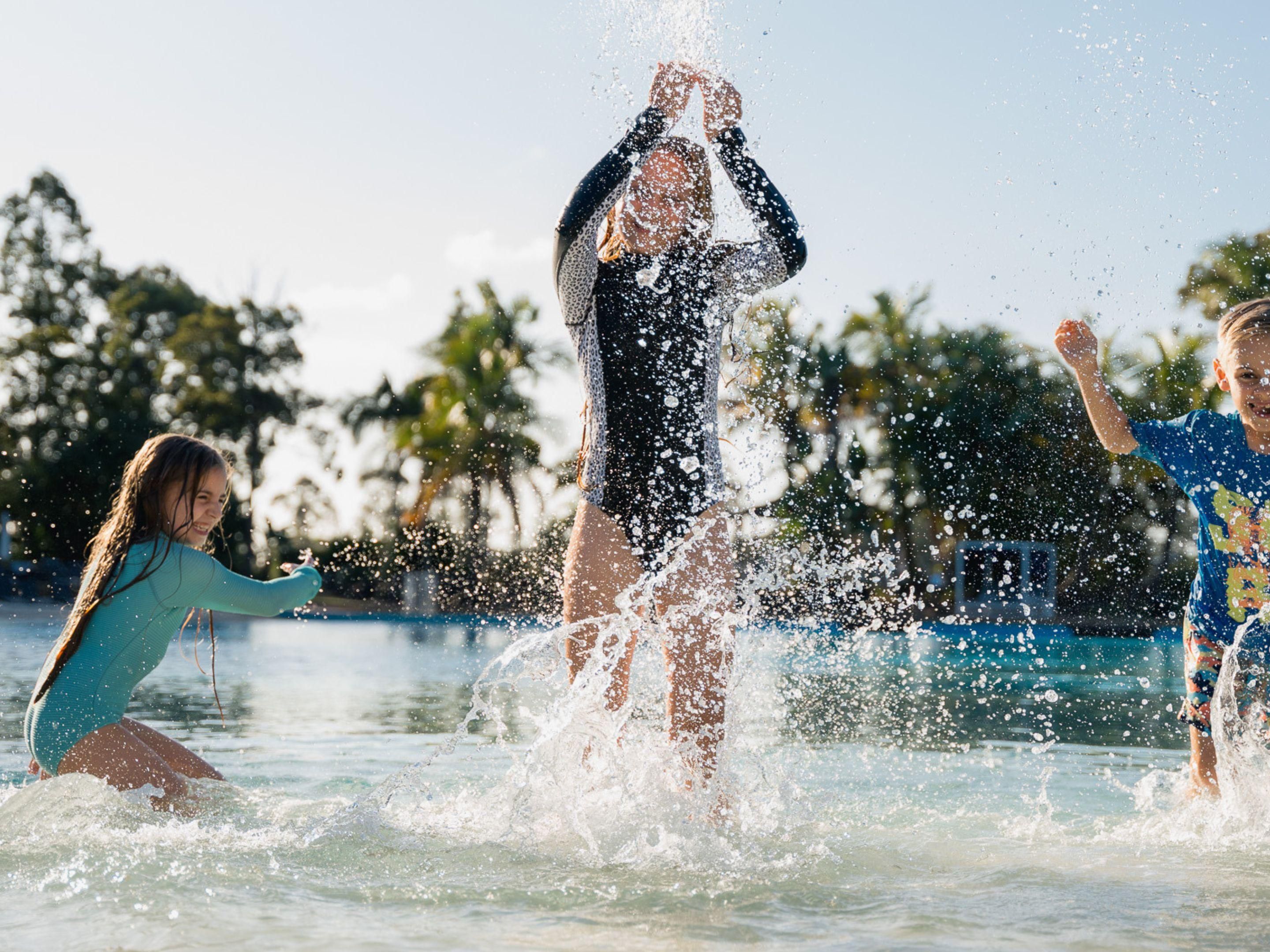 Chidren splashing in the lagoon pool
