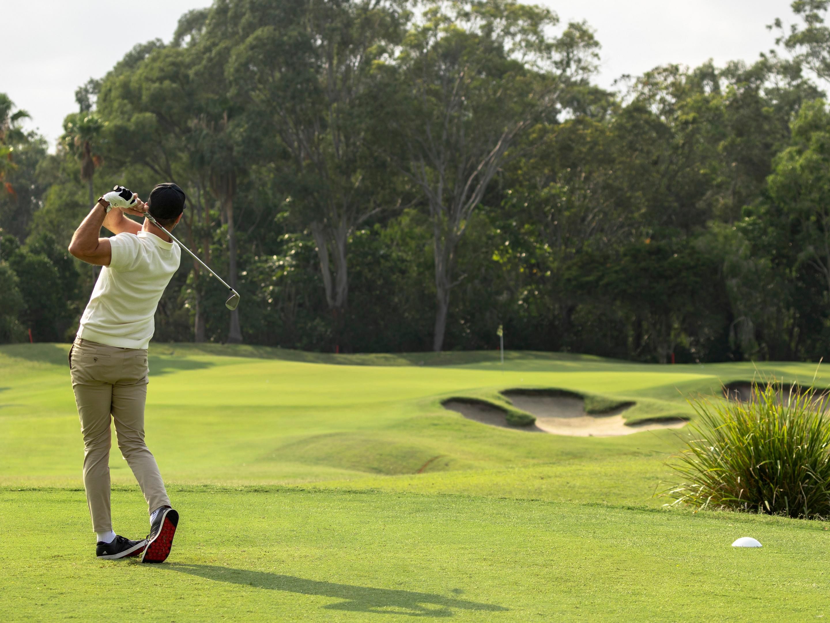 Golf swing practice at The Palms Golf Course