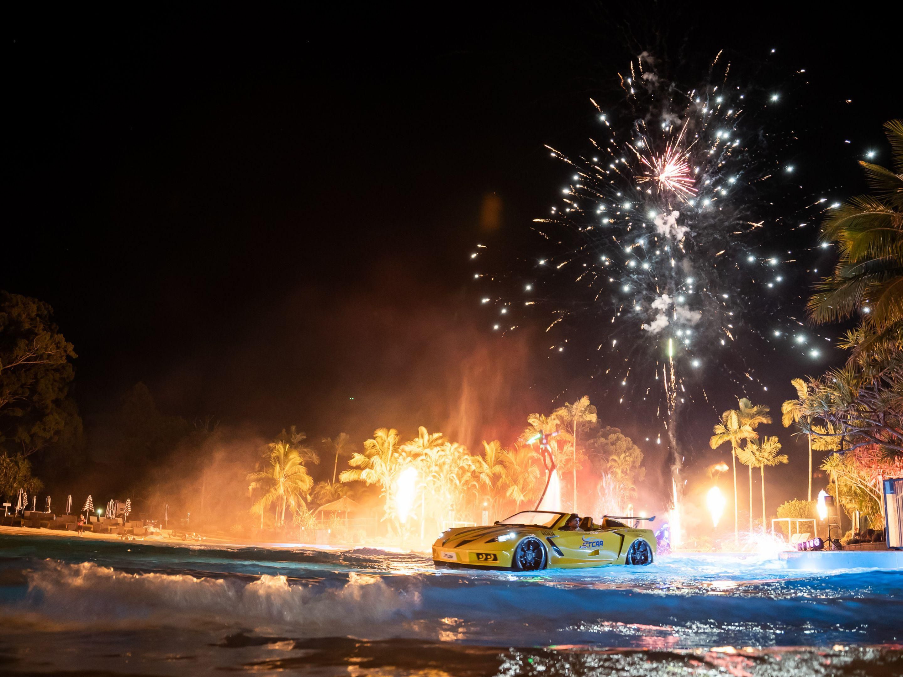 Fireworks and entertainment on the beach lagoon