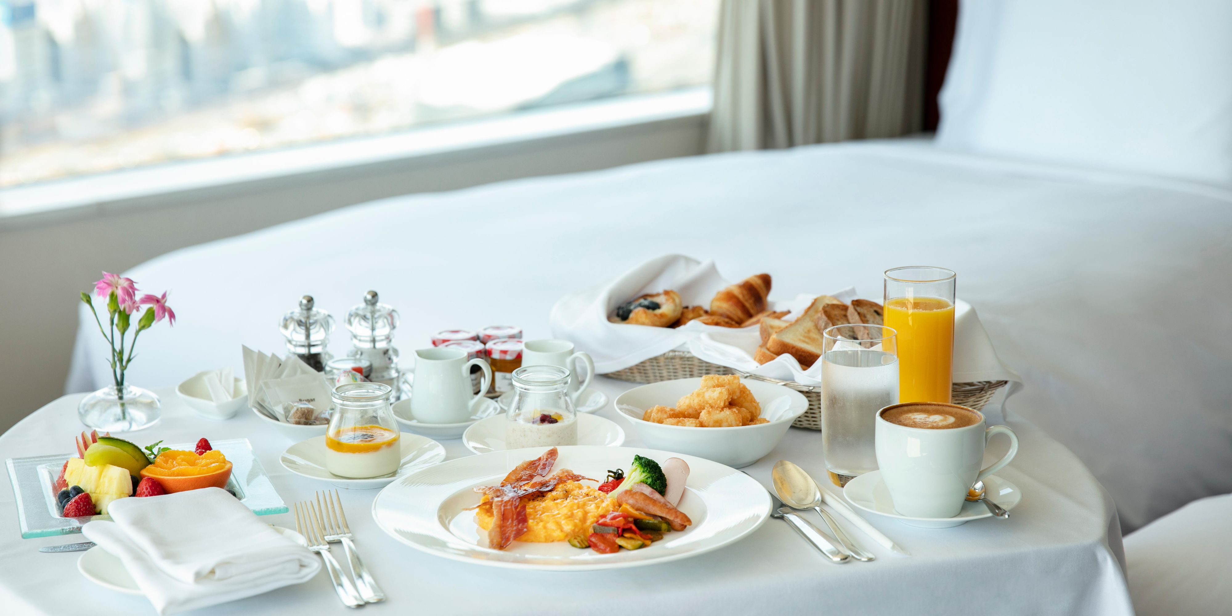 Room service tray in hotel room