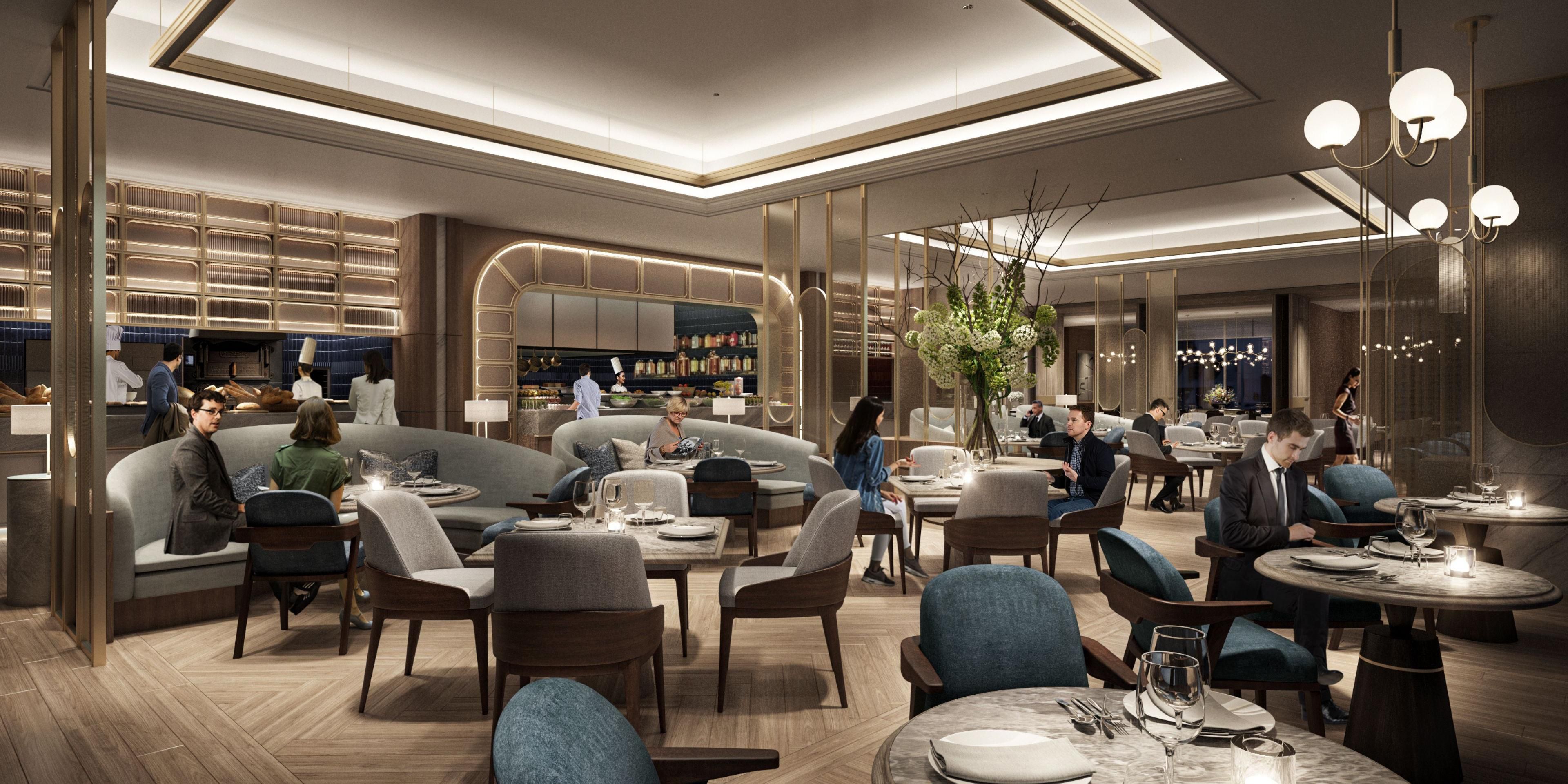 Savor exquisite dining with three outlets: a casual French all-day dining restaurant for breakfast to evening time, a contemporary kappo-style specialty restaurant with 58 seats, and a refined bar lounge with 12 counter seats and distinct sections, elevating your stay.