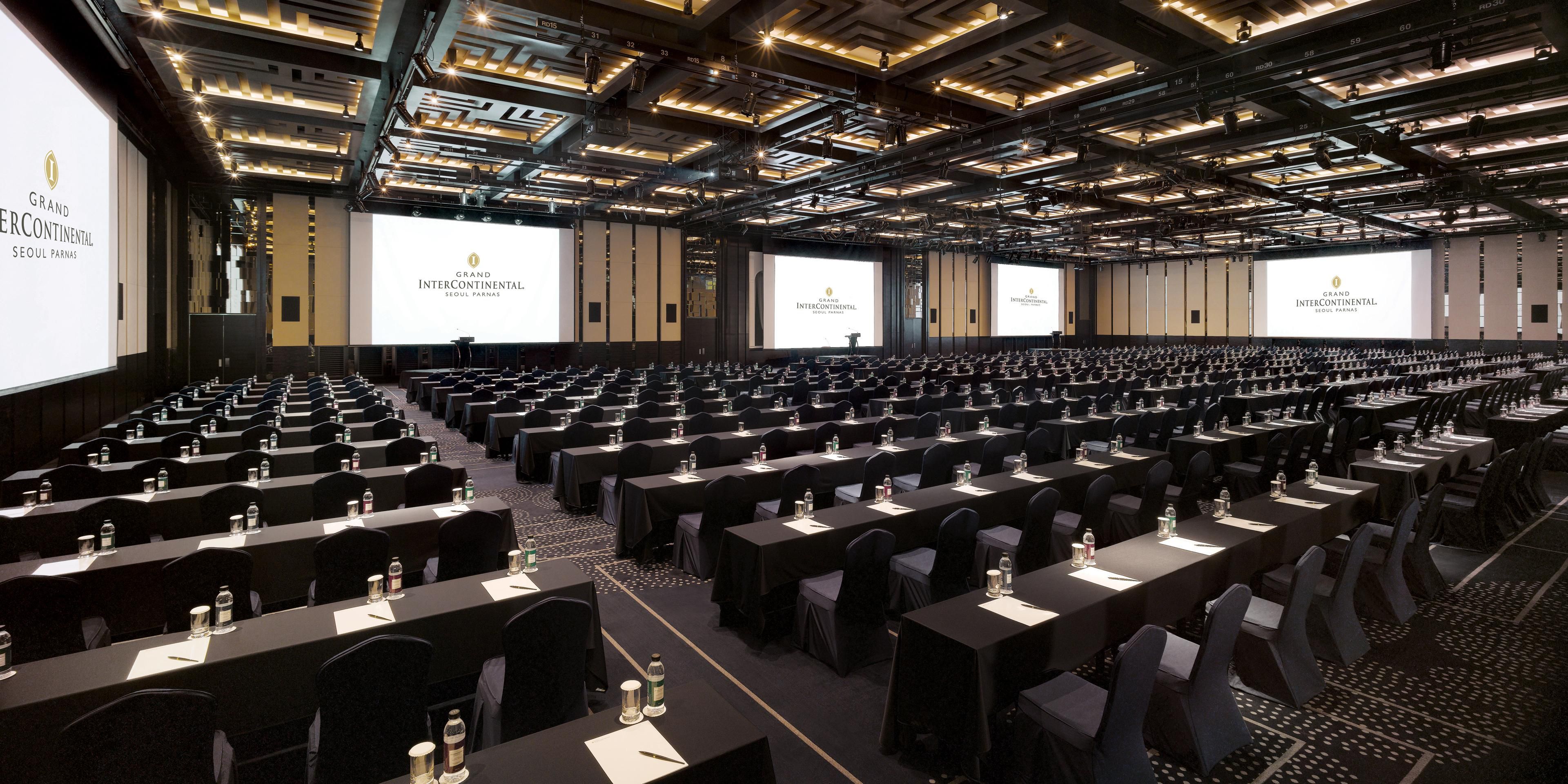 Step into opulence at our grand ballroom, Seoul's largest, spanning 1,494 sqm for up to 1,160 guests. Whether hosting full-scale conventions, corporate events, or weddings, our state-of-the-art multimedia facilities, exquisite catering services, and personalized support craft unforgettable moments that become treasured memories. 