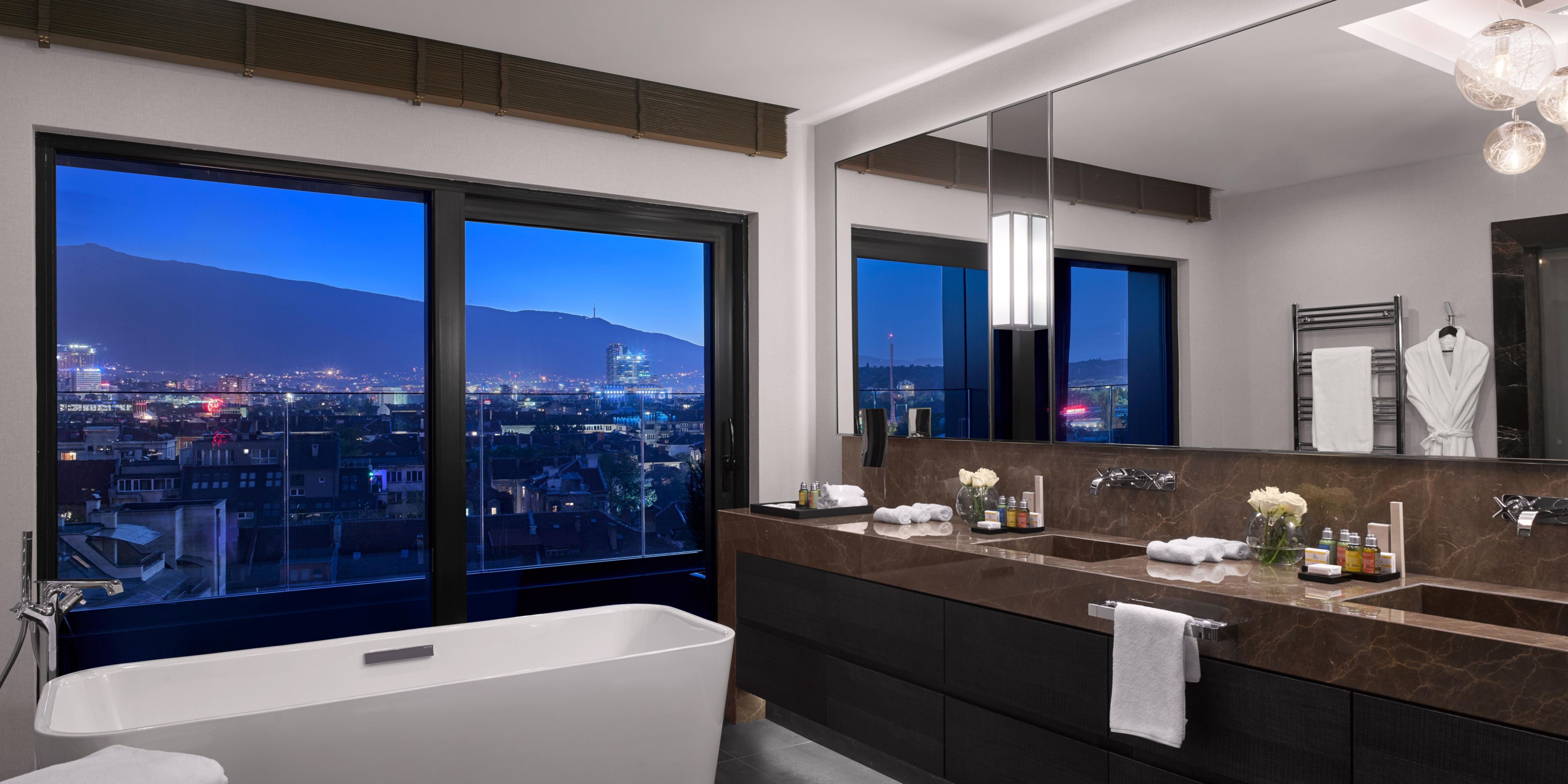 Pamper yourself with luxury cosmetics and stunning mountain view.