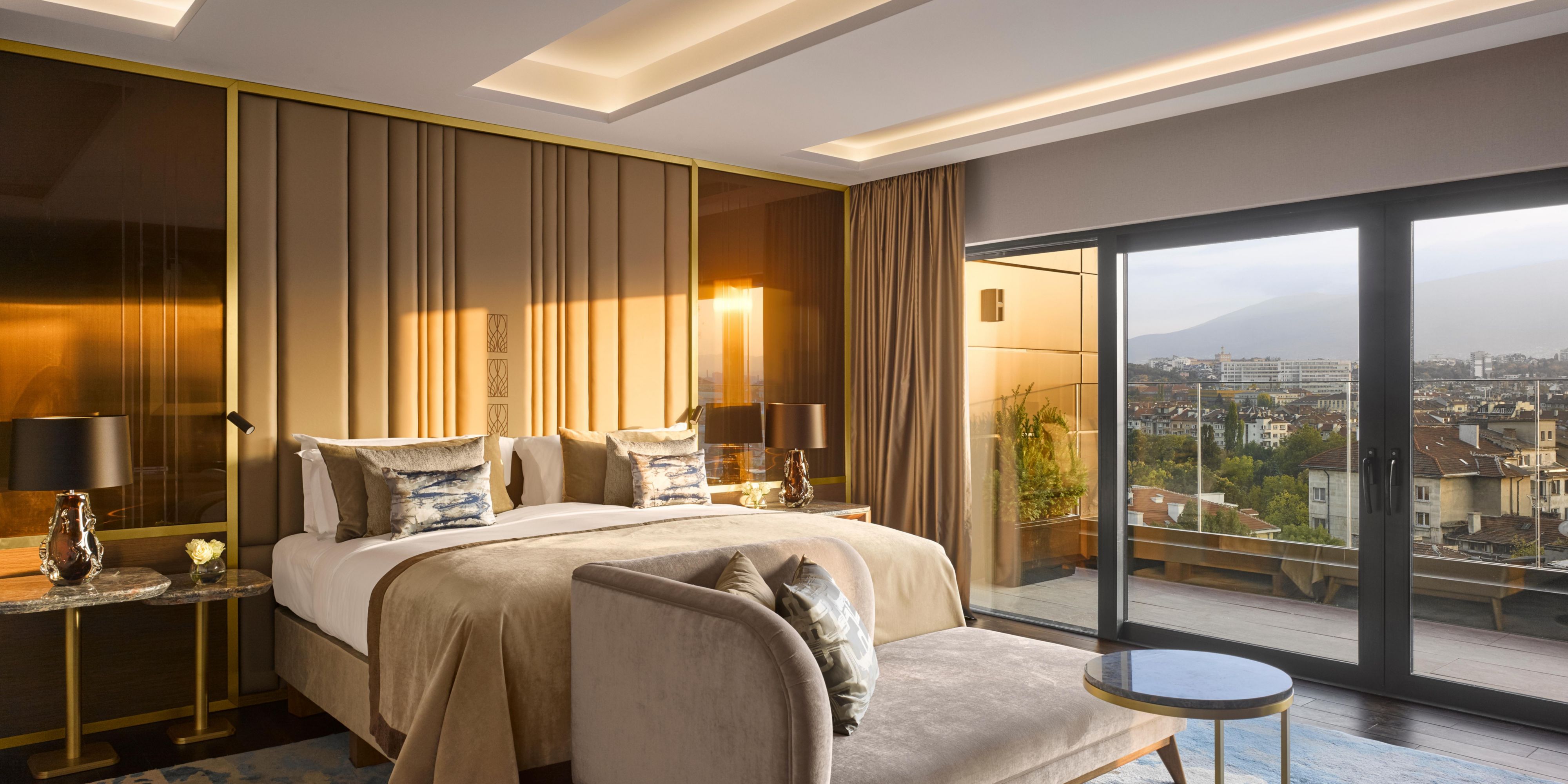 Relax in the stylish and cozy Presidential Suite Bedroom. 