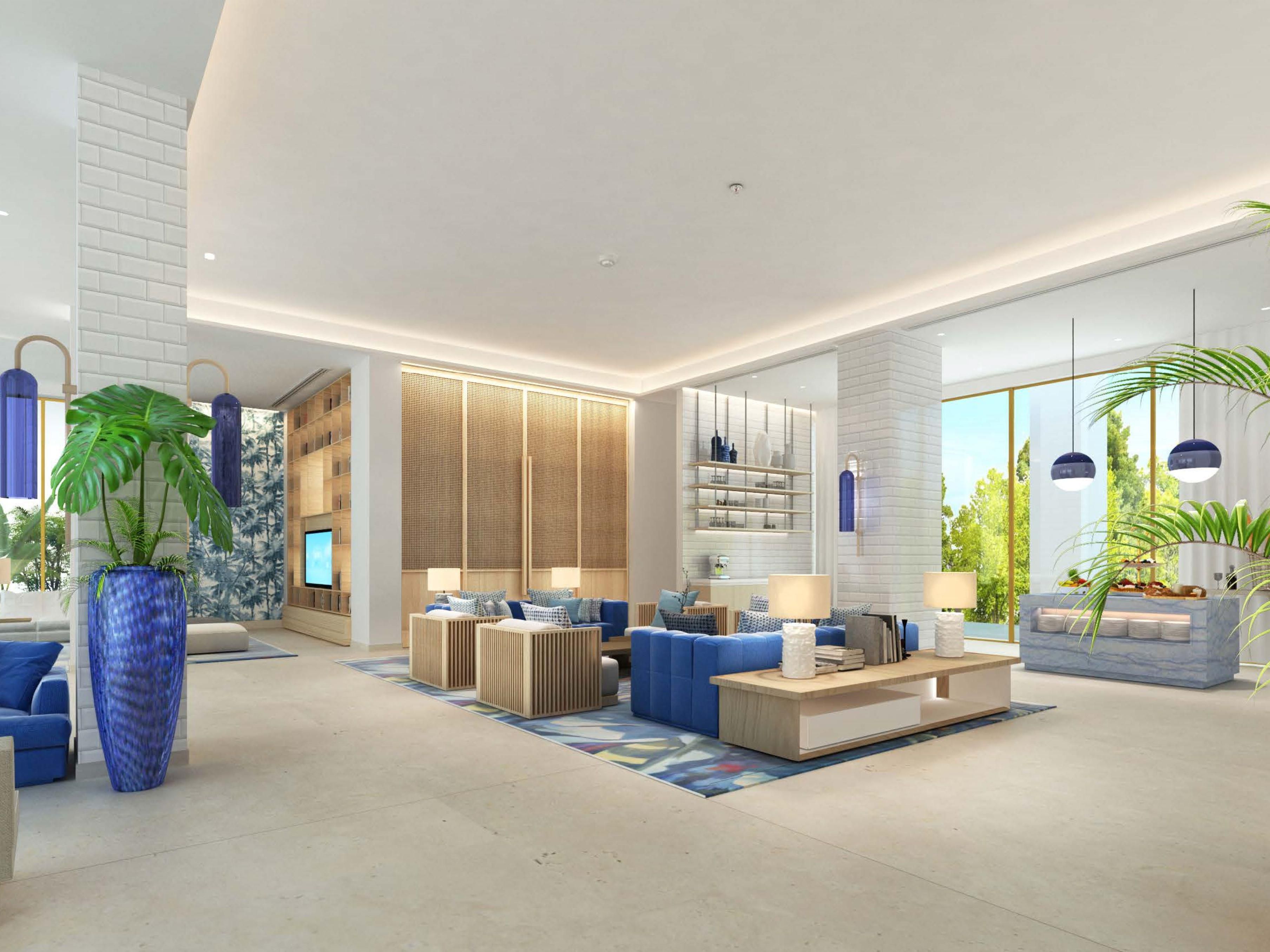 Guests can work or relax in comfortable common areas.