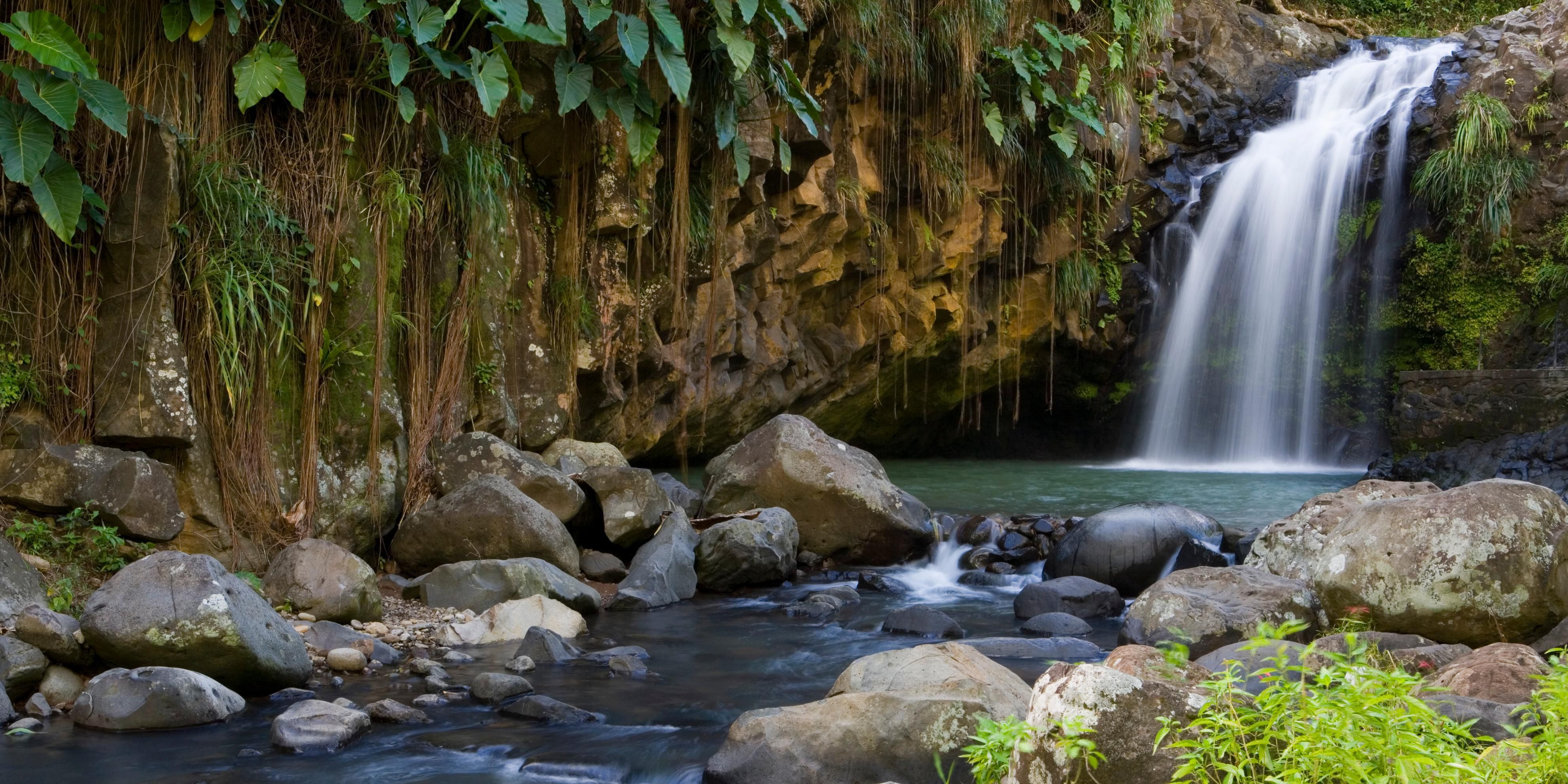 Annandale Falls cascading into a rocky pool in Grenada