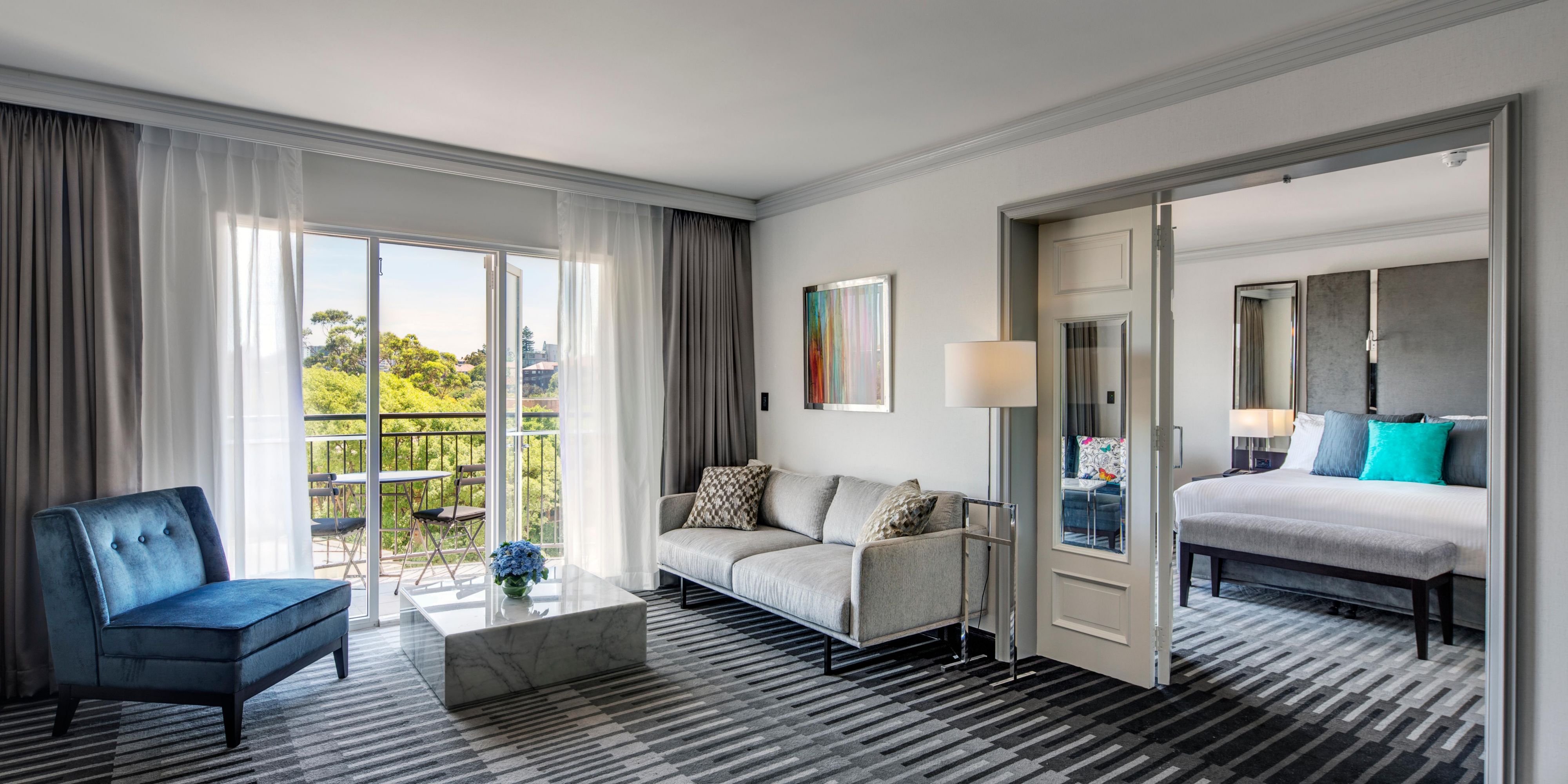 Check in to a suite with Double Bay views