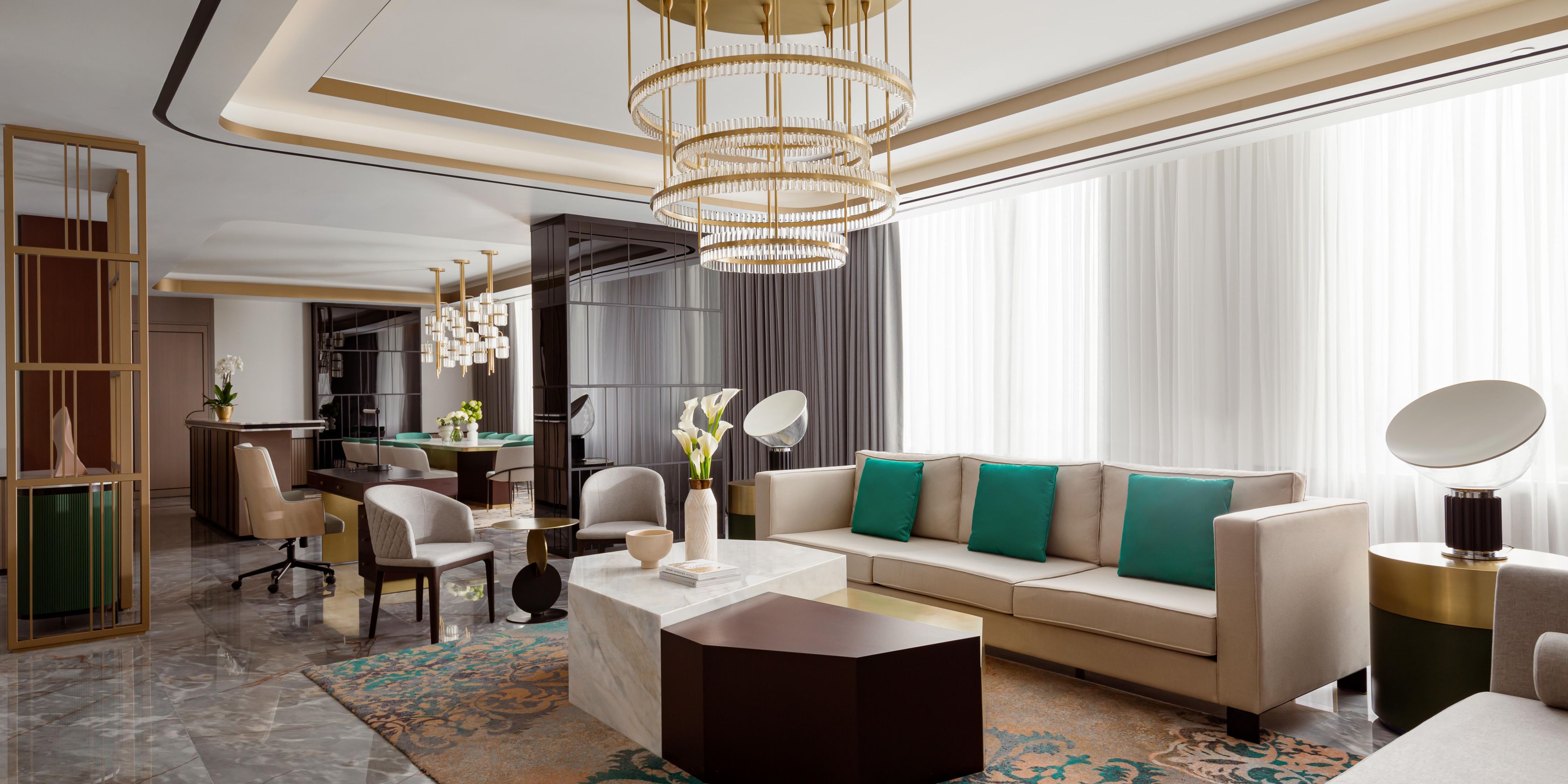 The living and dining room for your luxurious stay.