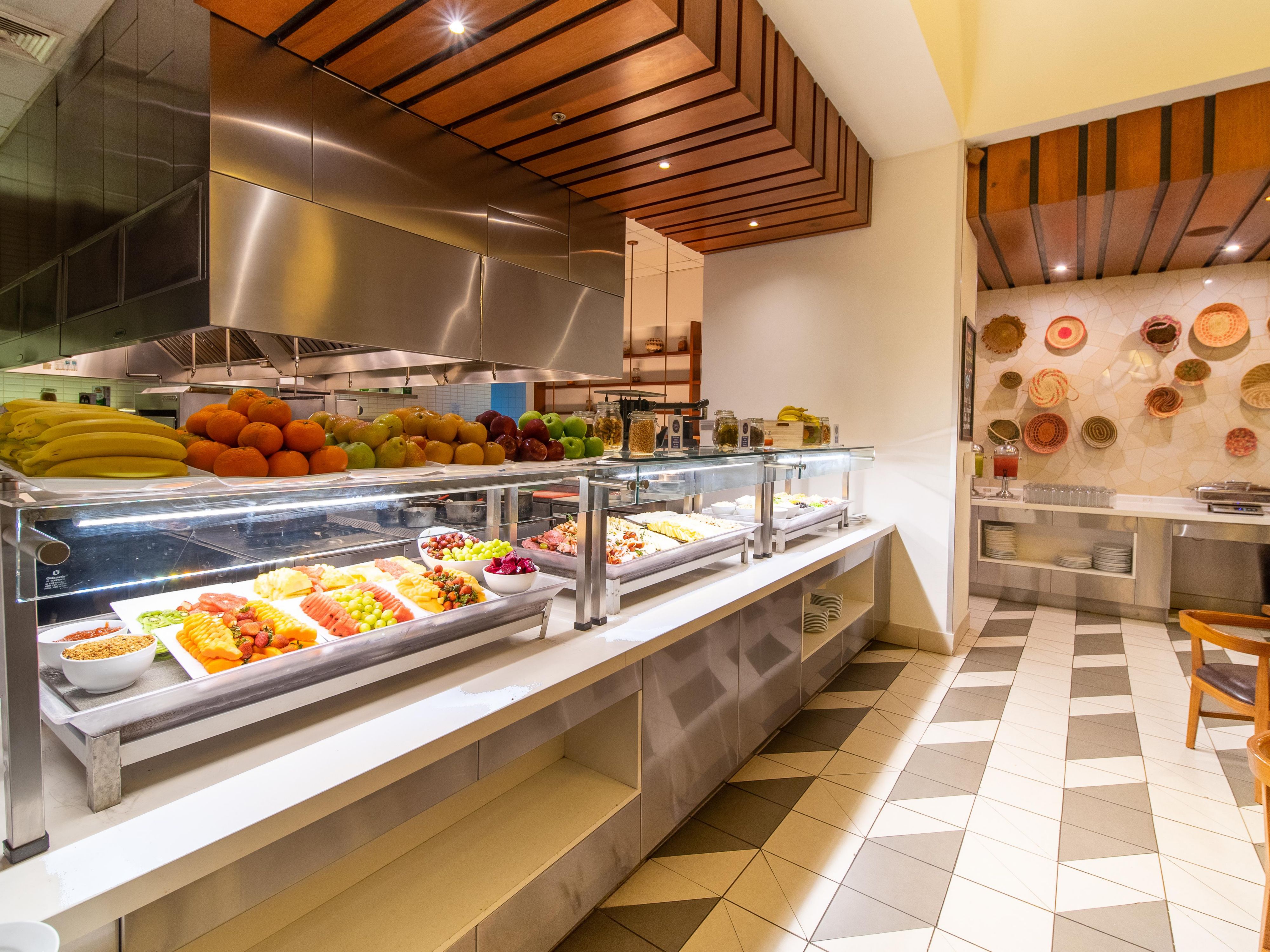 Breakfast buffet with many delicious options.