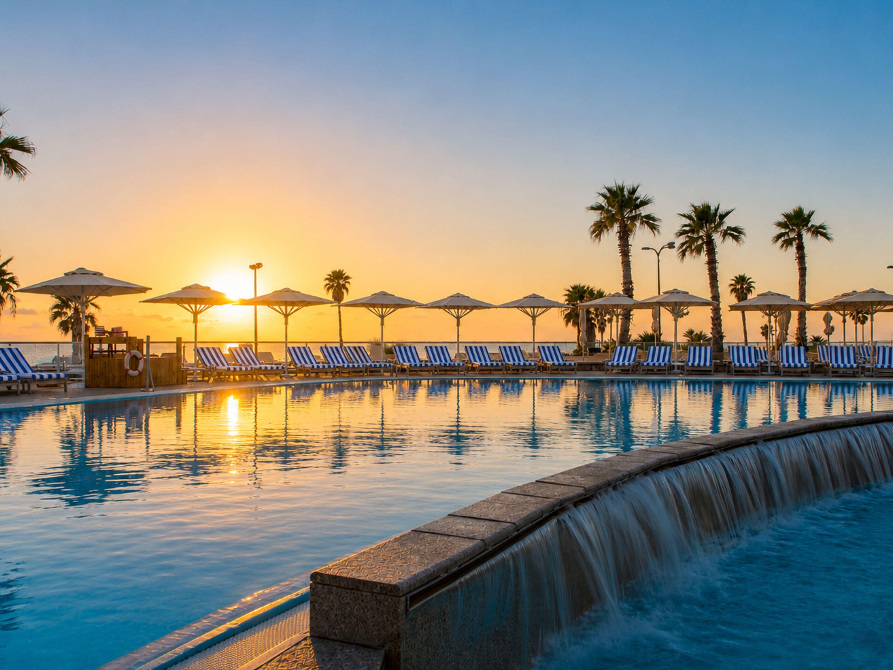 Golden hour at Tel Aviv's iconic Mediterranean pool