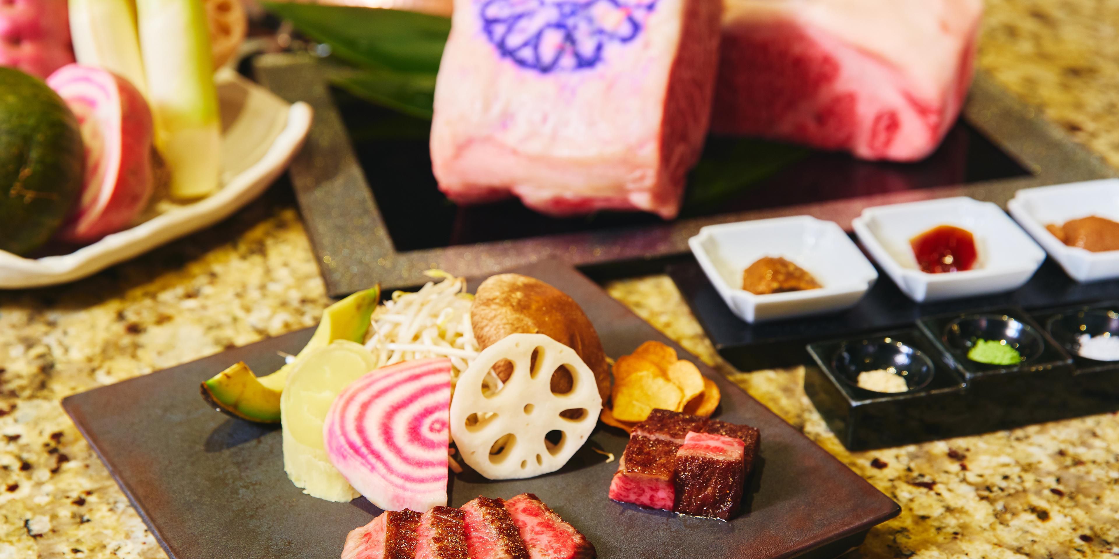 We offer special Teppan-Yaki course with two major brands of Wagyu beef : Kobe beef the most well-known premium branded beef around the world, and Matsusaka Beef, said to be a "meat work of art". Enjoy their own features served with seasonal ingredients at Teppan-Yaki Takumi.