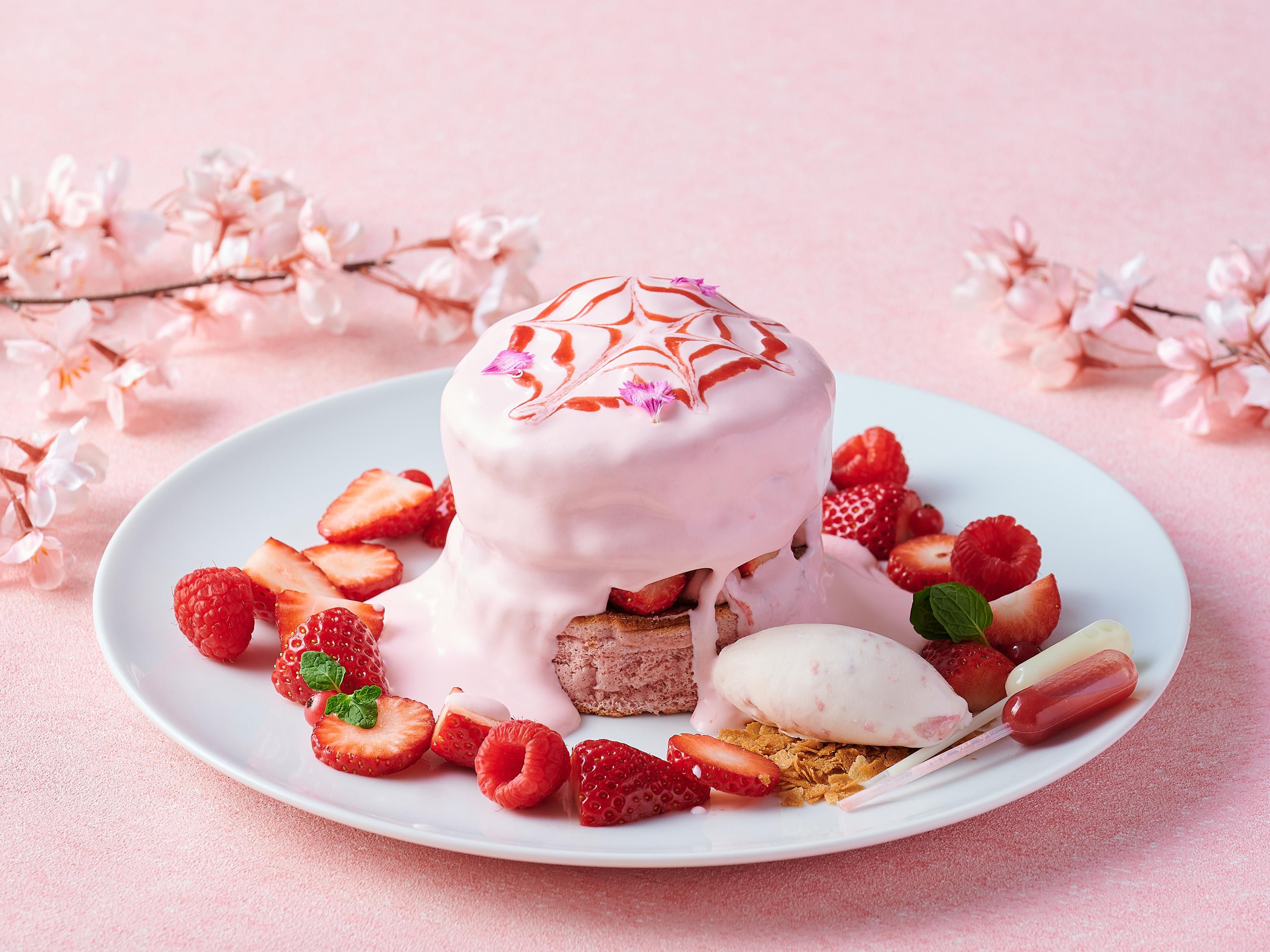 Sakura & Strawberry Soufflé Pancake