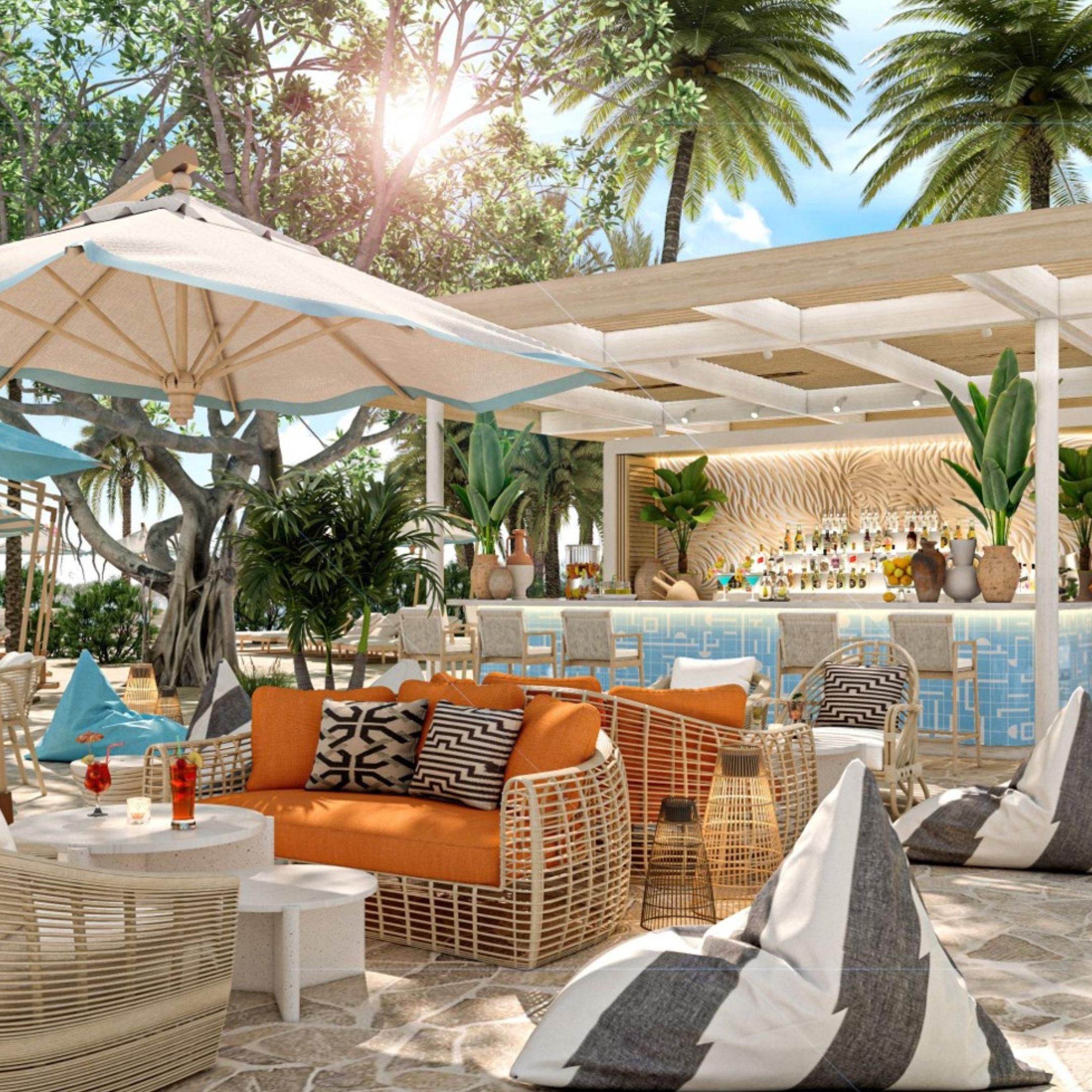 استرخ في الهواء الطلق في Chimes مسبح Bar مع المشروبات المنعشة