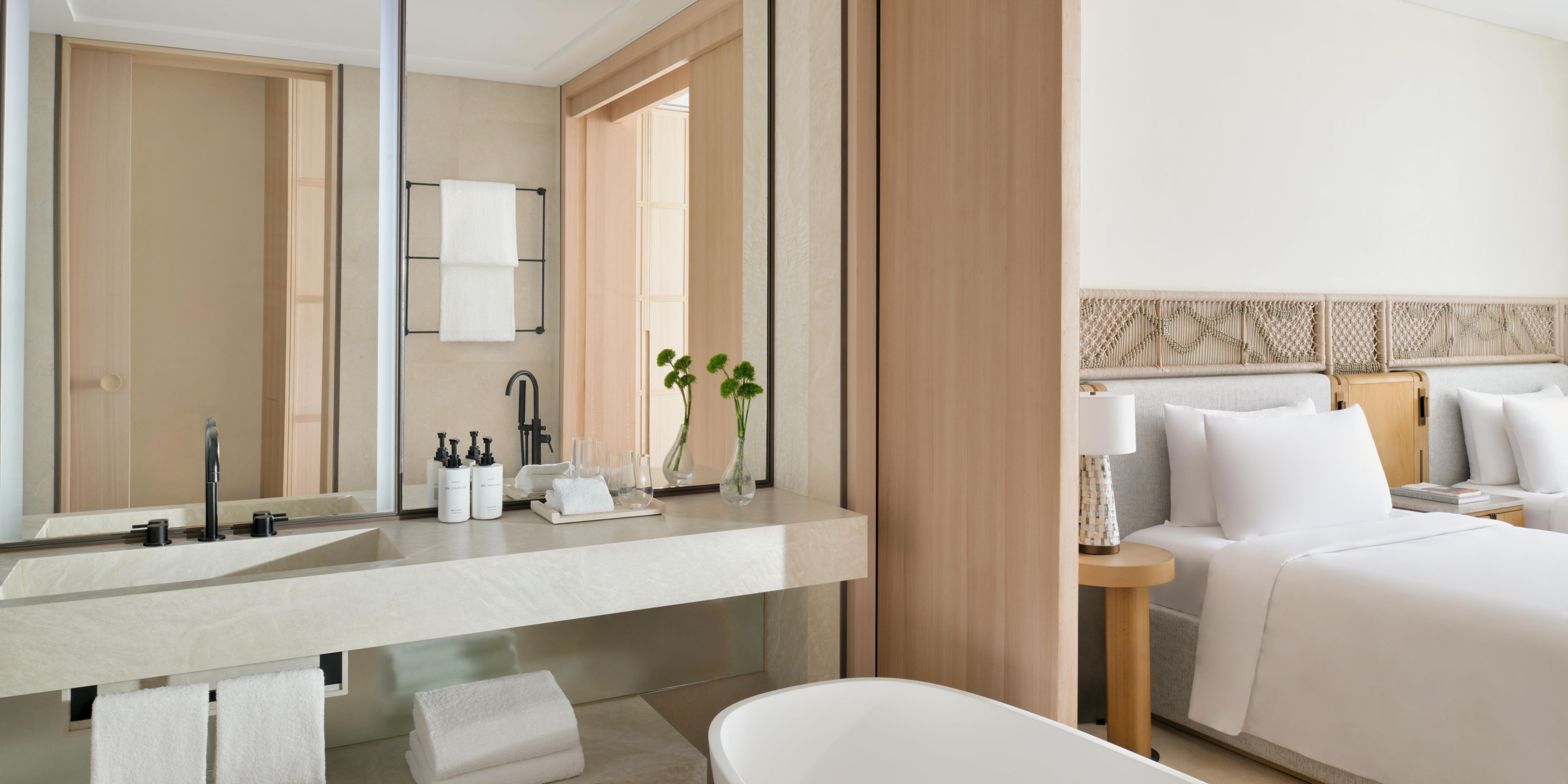 Sleek sliding doors enhance privacy and style