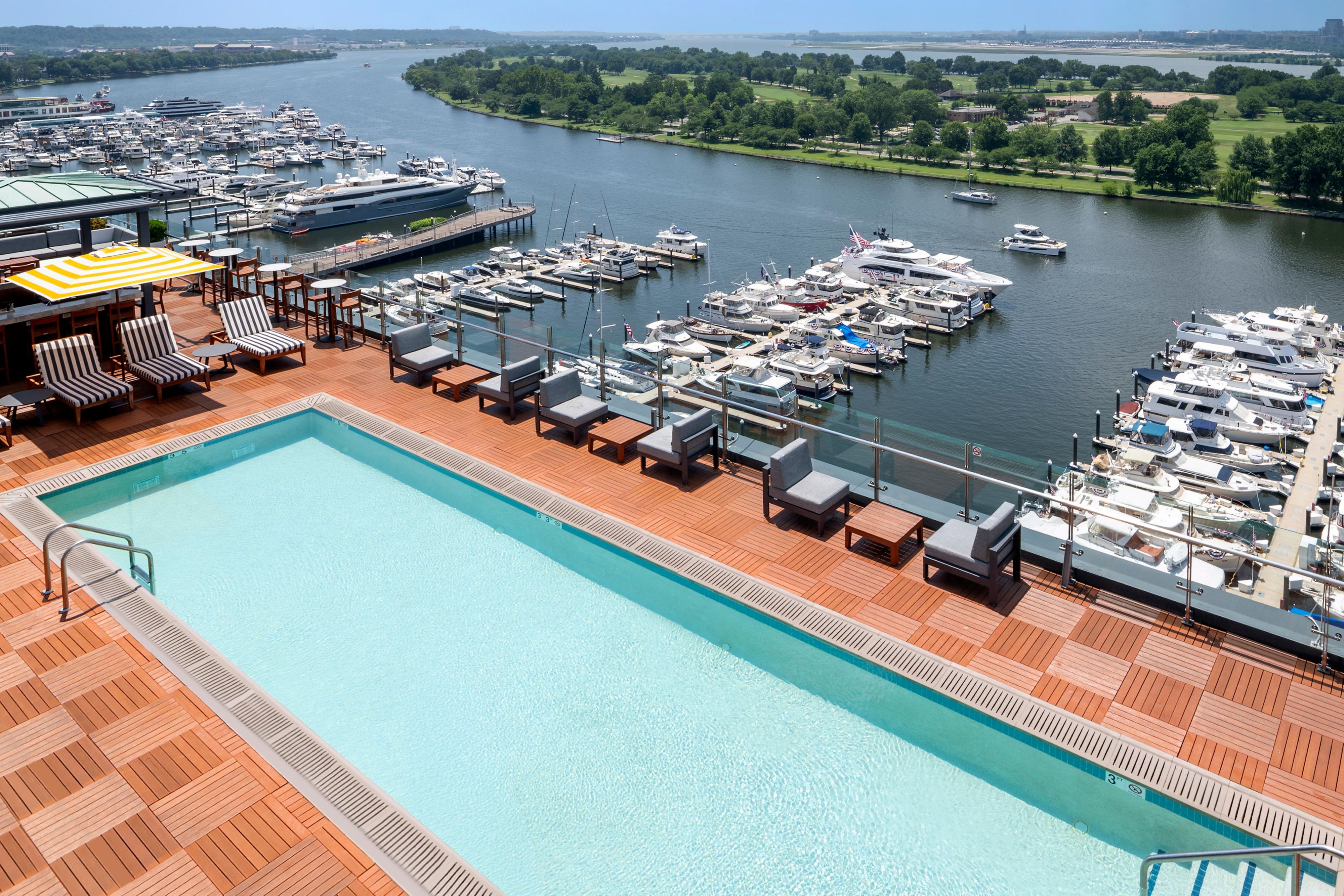 Rooftop pool and marina views at InterContinental by The Wharf.
